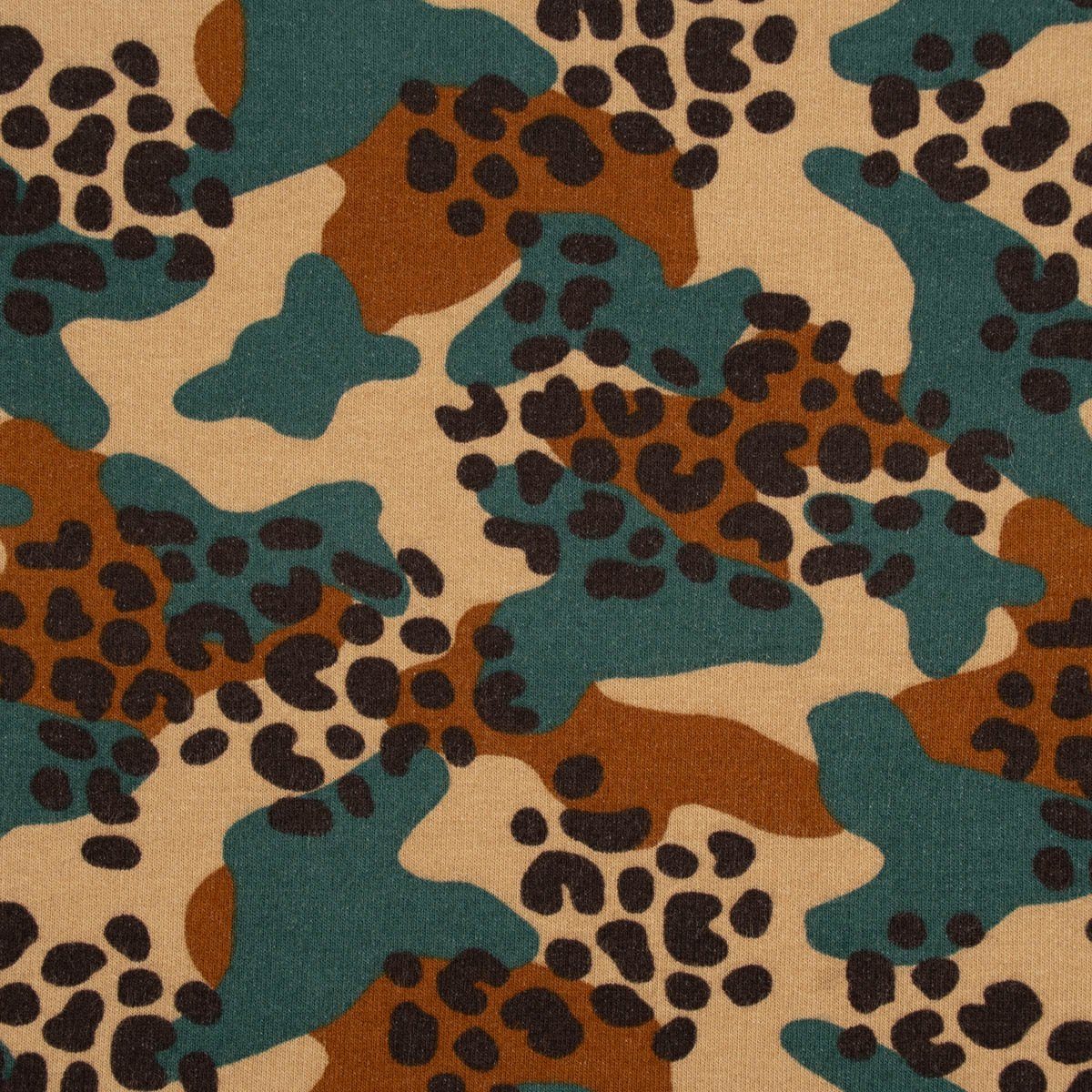 Stoff Sweatstoff Bio Soft Sweat dünn Camouflage Leo camel braun dunkelgrün