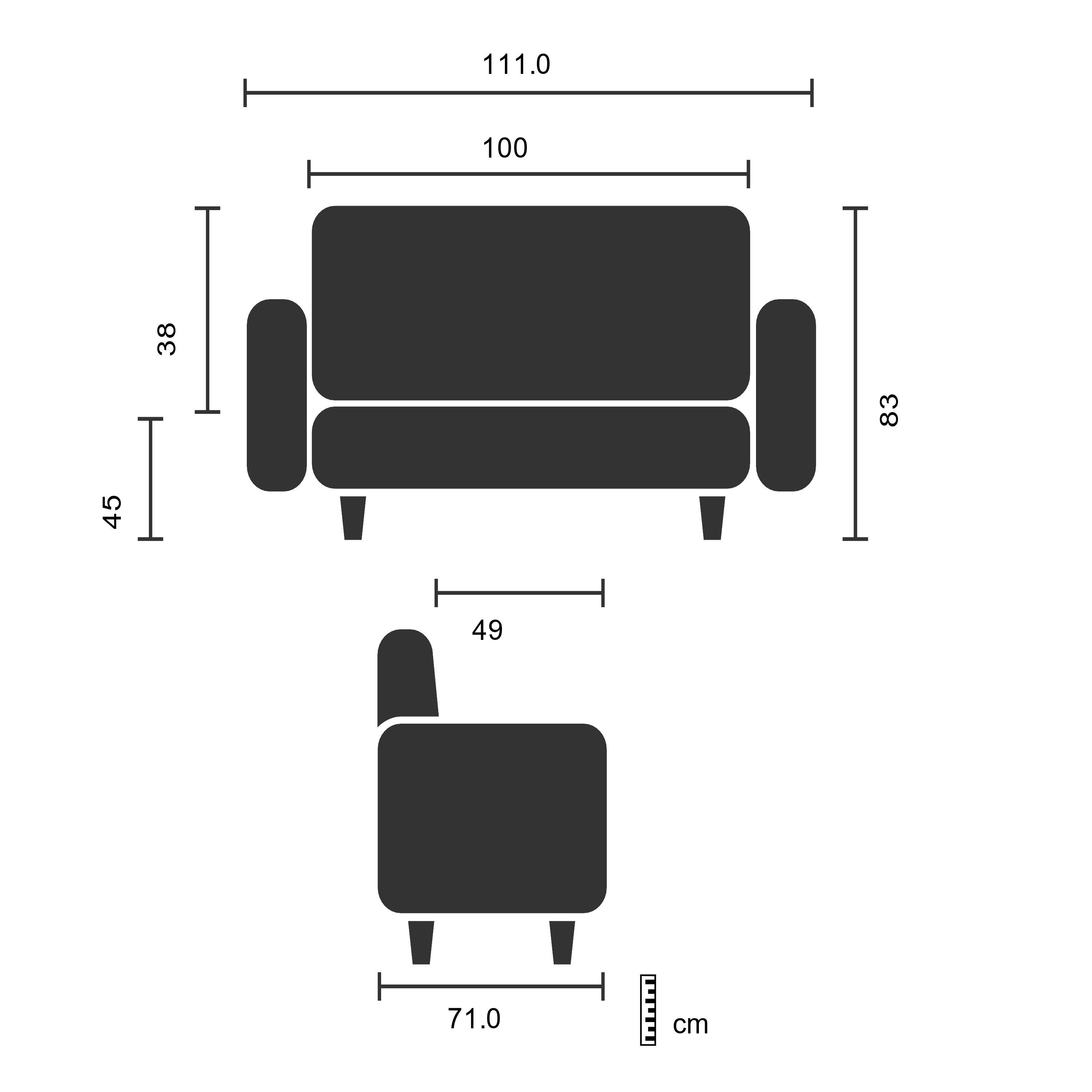 1 Kunstleder Armlehnen, gepolstert mit bequem Sofa BLACK Sofa Couch, St, BALI Lounge OFFICE hjh