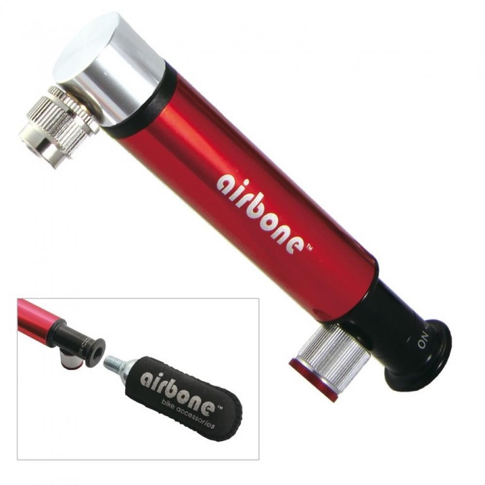 Airbone Fahrradpumpe Airbone Minipumpe ZT-724 Dual CO2 AV 130mm rot inkl Halter