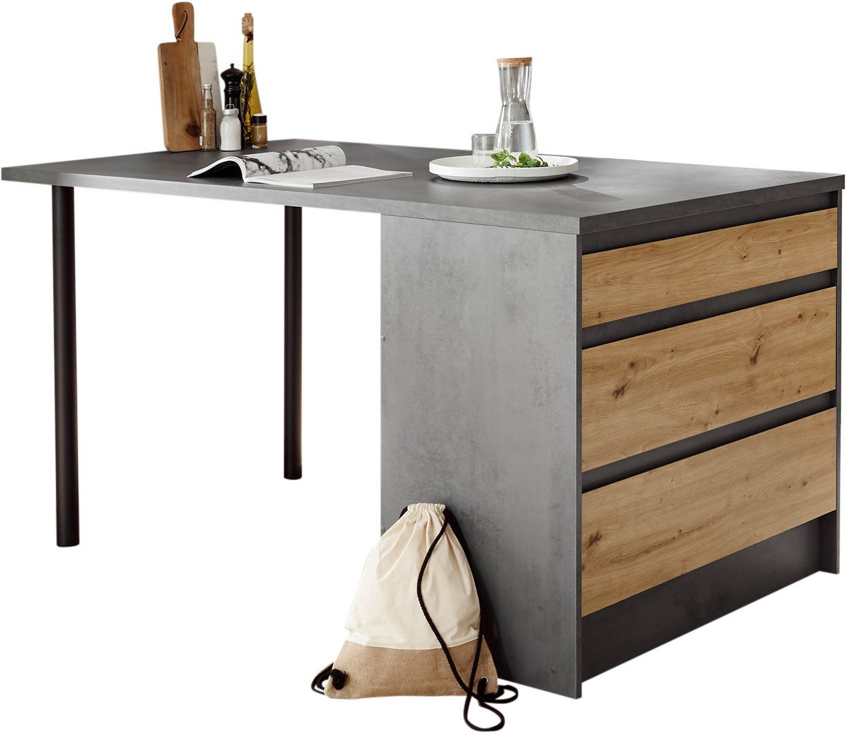 BASIC by Balculina Kücheninsel Isis B/T/H 180x90x91 cm, Breite 180 cm, mit Essplatz und Stauraum