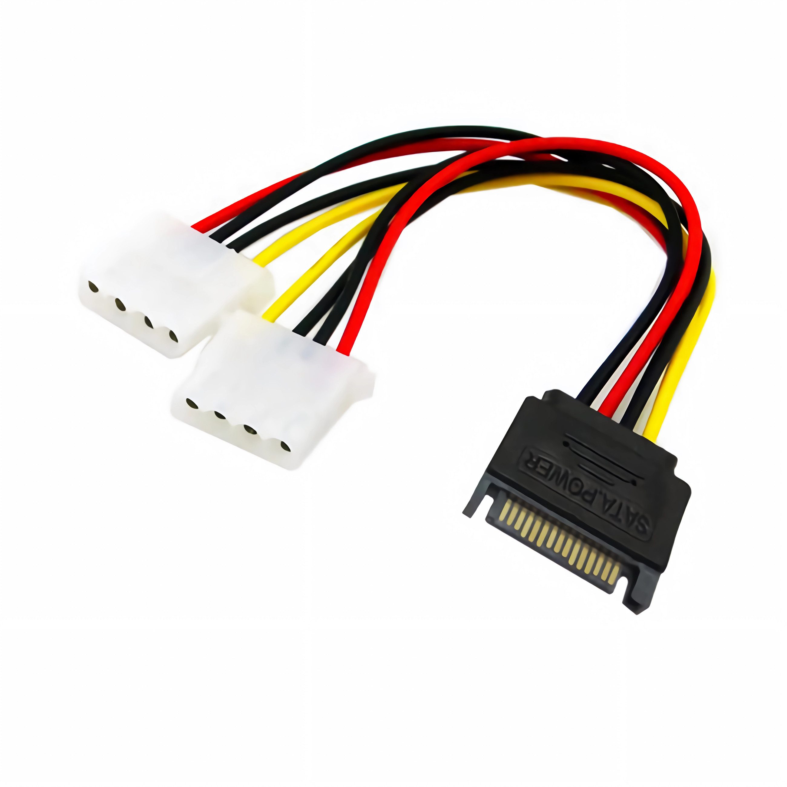 Bolwins J33 SATA Stromkabel 15Pin auf 2x4Pin IDE Molex 20cm für PC Netzteil AT Stromkabel, SATA 15-Pin Stromstecker, 2x 4-Pin Molex (IDE) Buchse (20 cm), SATA zu 2x Molex Adapterkabel, stabile Stromversorgung, 20cm Länge