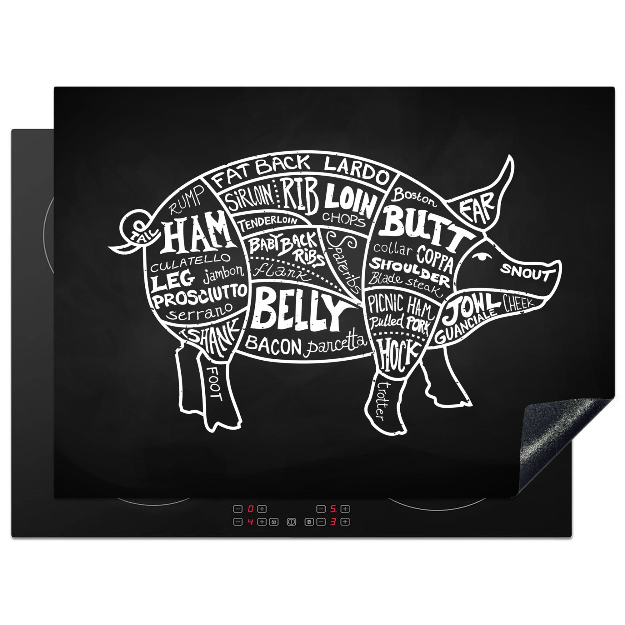 MuchoWow Herdblende-/Abdeckplatte Schwein - tlg), 71x52 (1 die Fleisch, Schutz cm, Küche Vinyl, - Induktionskochfeld küche, für Ceranfeldabdeckung