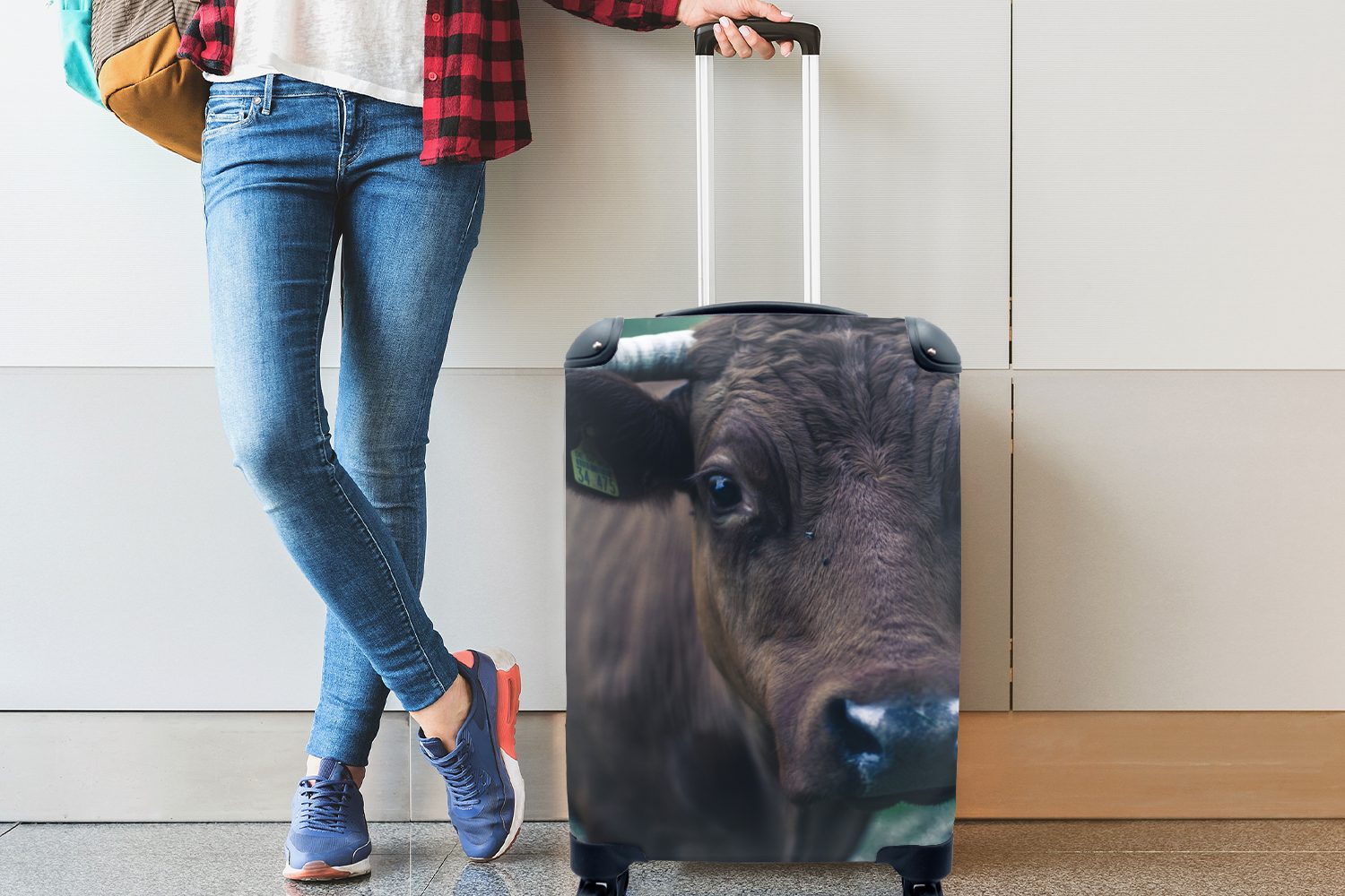 Tiere Handgepäckkoffer Handgepäck rollen, Trolley, mit Auge, 4 Kuh - Ferien, für Reisekoffer - MuchoWow Reisetasche Rollen,