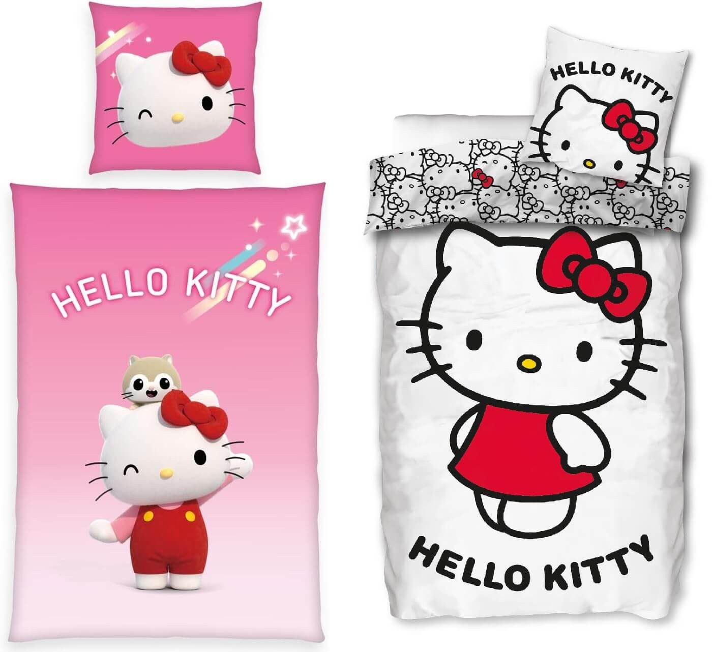 SkyBrands Bettwäsche Hello Kitty - 2 x Bettwäsche-Set im Doppelpack, 135x200 & 80x80, Baumwolle, 100% Baumwolle
