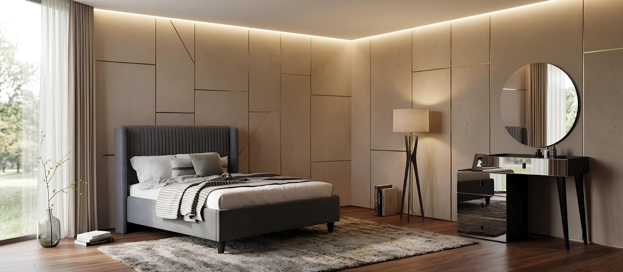 JVmoebel Schlafzimmer-Set Schlafzimmer-Set Bett Schminktisch Schwarz Modern Bequem Holz, (2-tlg), Made in Europa