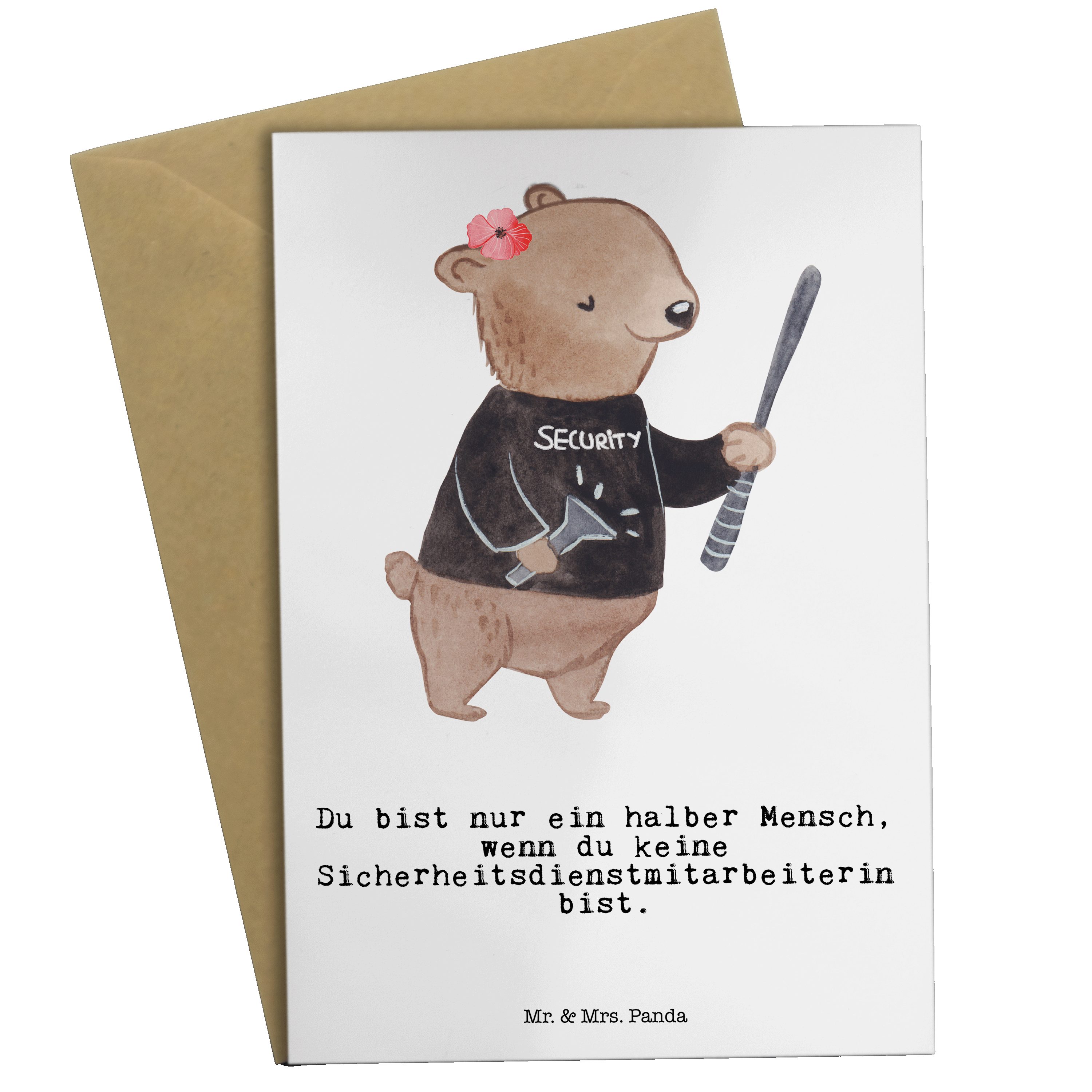 Mr. & Mrs. Panda Grußkarte Sicherheitsdienstmitarbeiterin mit Herz - Weiß - Geschenk, Rente, Ein