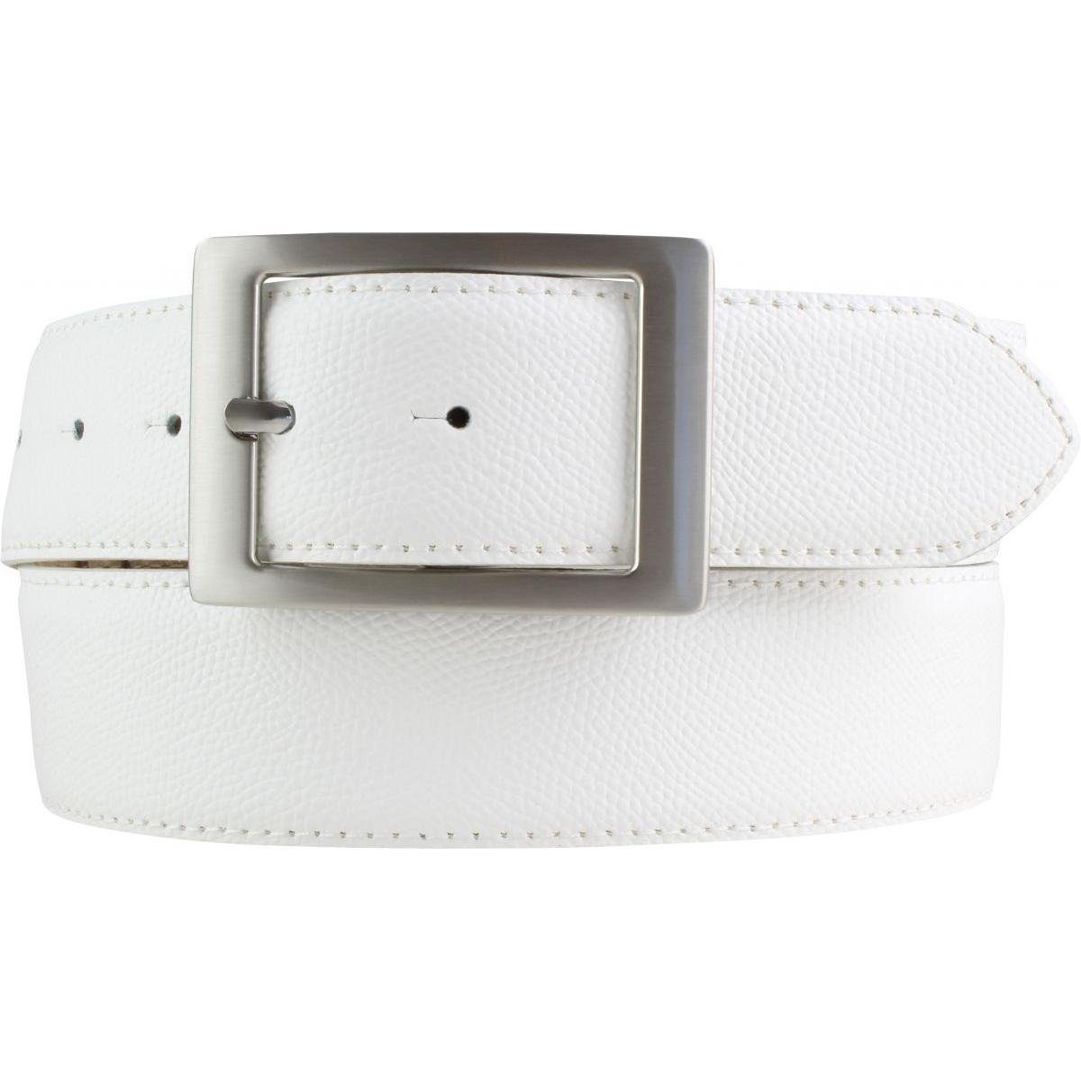 BELTINGER Ledergürtel Herren-Gürtel aus Leder mit Doppel-Schließe 4 cm - Modischer Ledergürt Weiß, Silber
