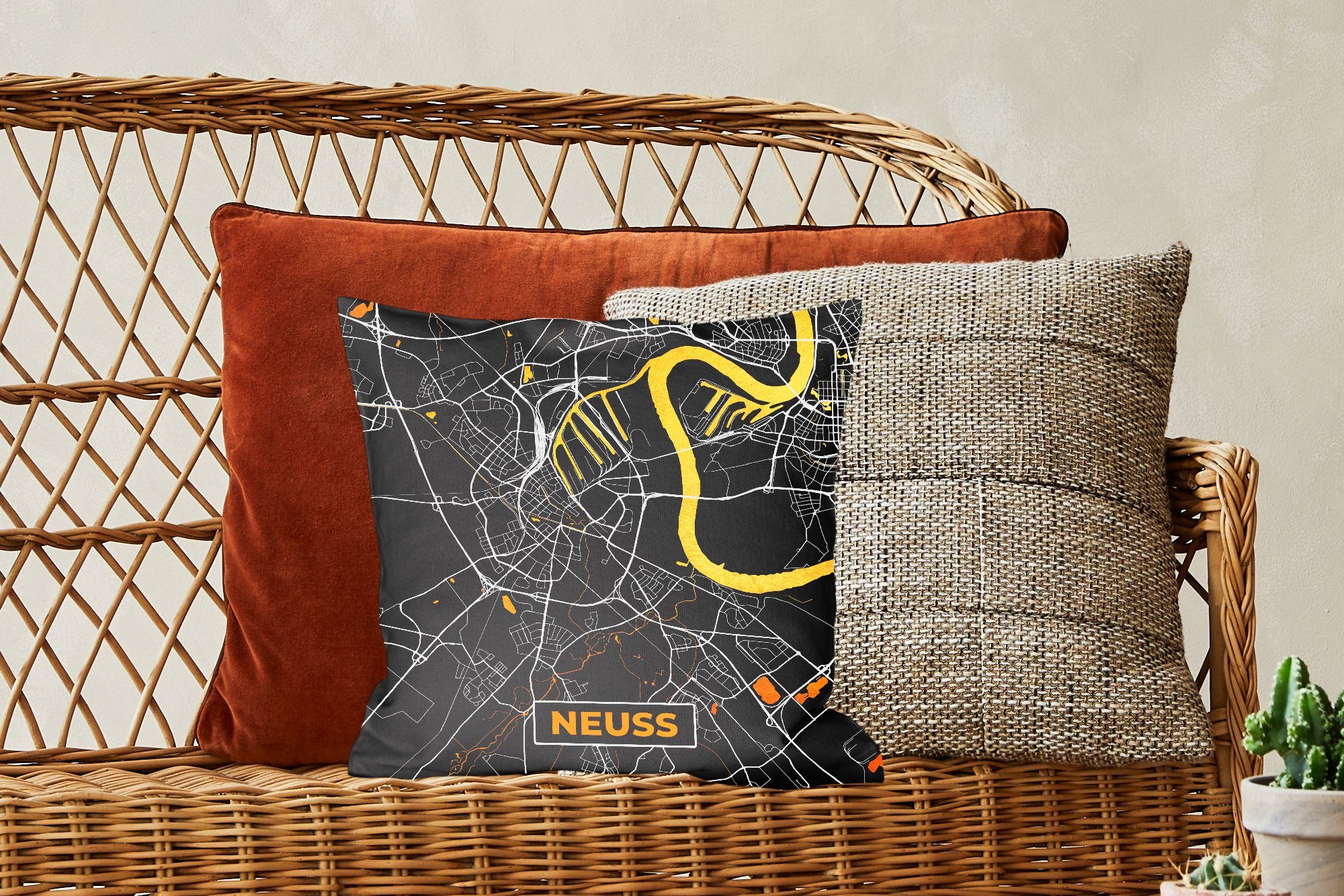 - Schlafzimmer, - Sofakissen Stadtplan - mit Wohzimmer, - für Zierkissen Deko, Deutschland, Karte Gold Dekokissen Neuss Füllung MuchoWow
