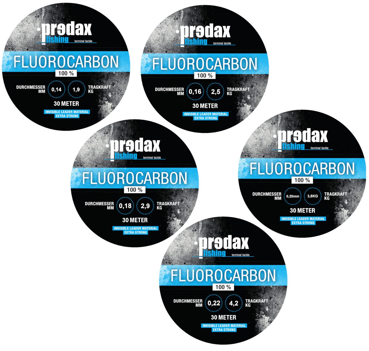 Predax Angelschnur Predax Fluorocarbon 5x30m (0,14mm, 0,16mm, 0,18mm, 0,20mm, 0,22mm), (150-St)