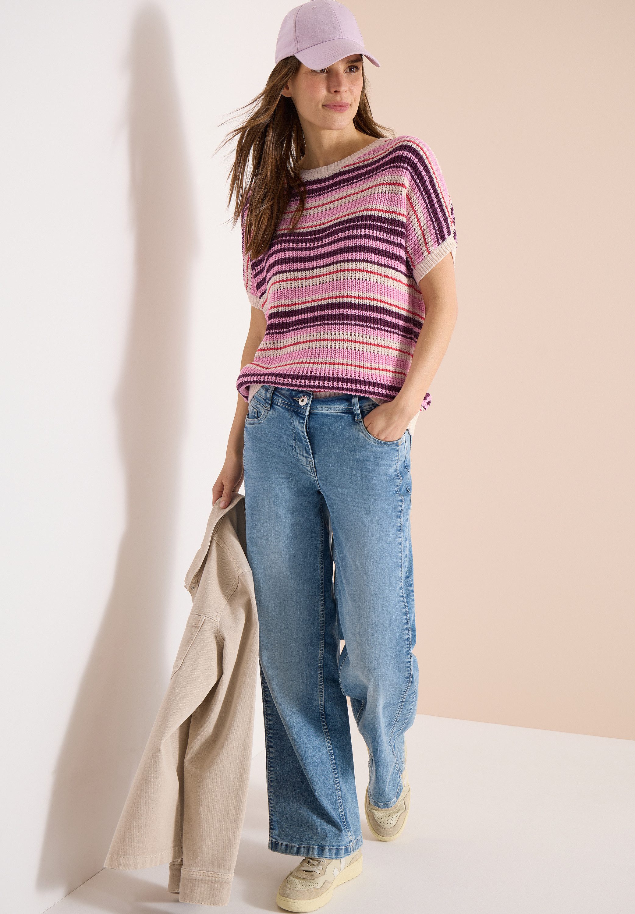 CECIL Kurzarmpullover mit Elastiksaum