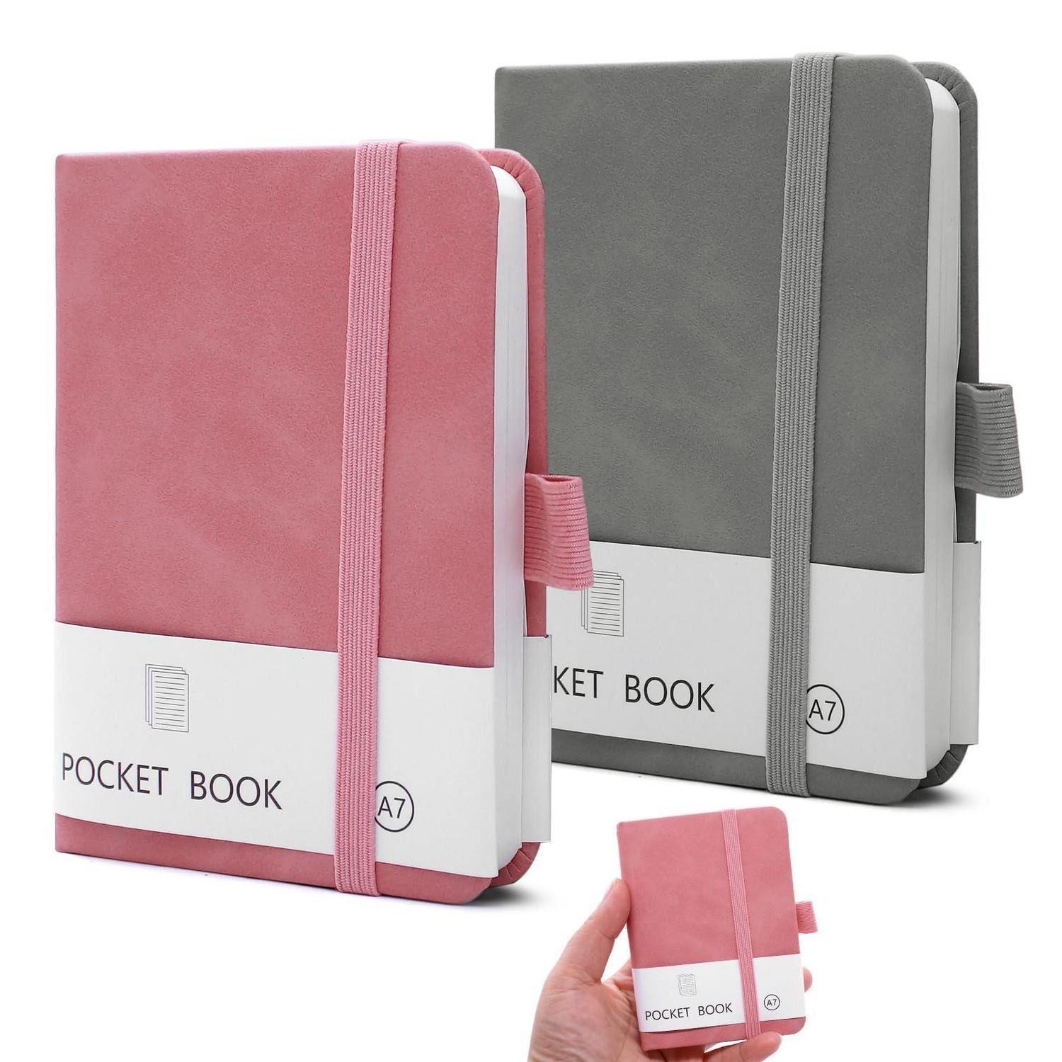 LuxusKollektion Notizbuch Mini Notizbuch A7 2 Stück Rosa/Grau
