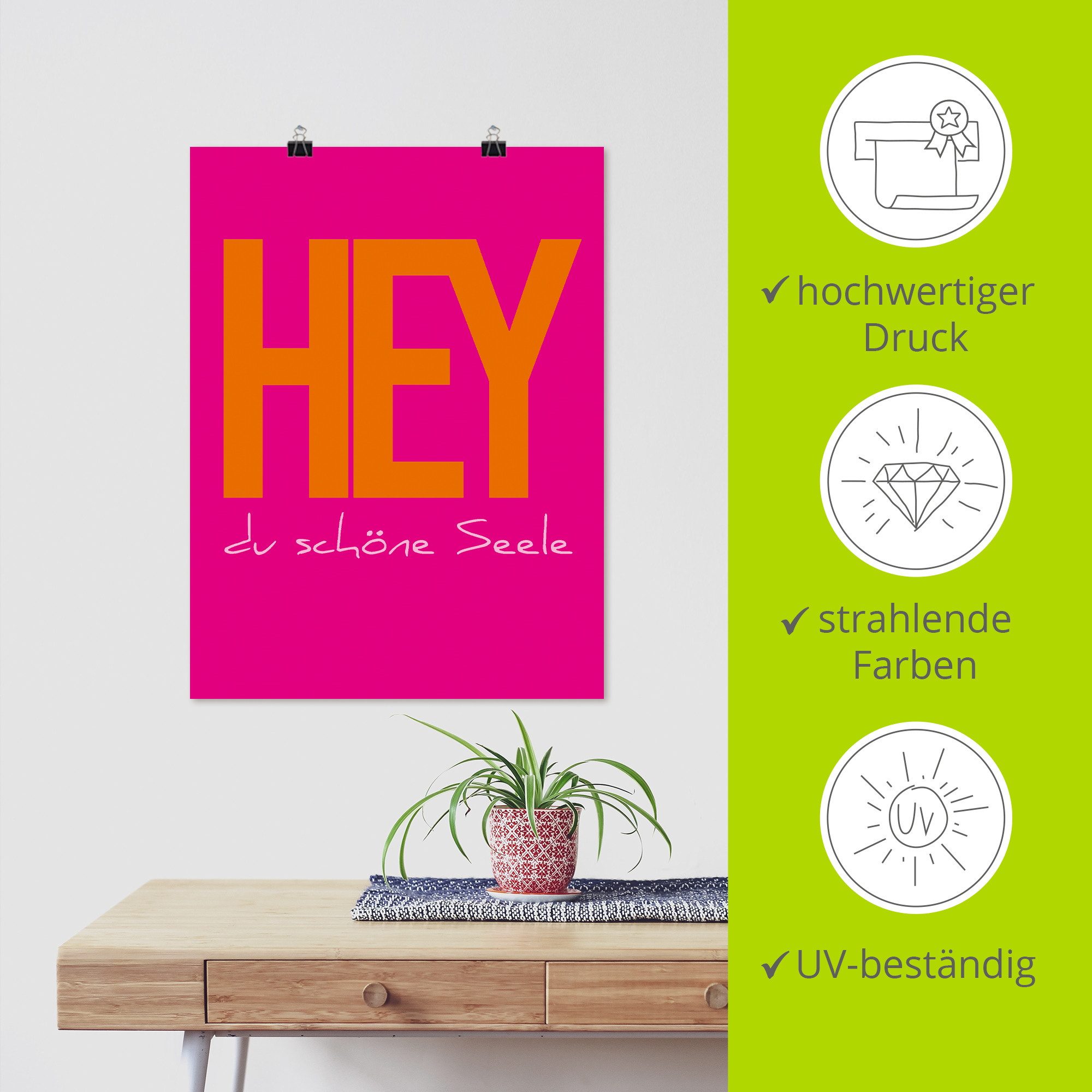Artland Wandbild Hey du schöne Seele, Sprüche & Texte (1 St), als Alubild, Leinwandbild, Poster, Wandaufkleber in verschied. Größen