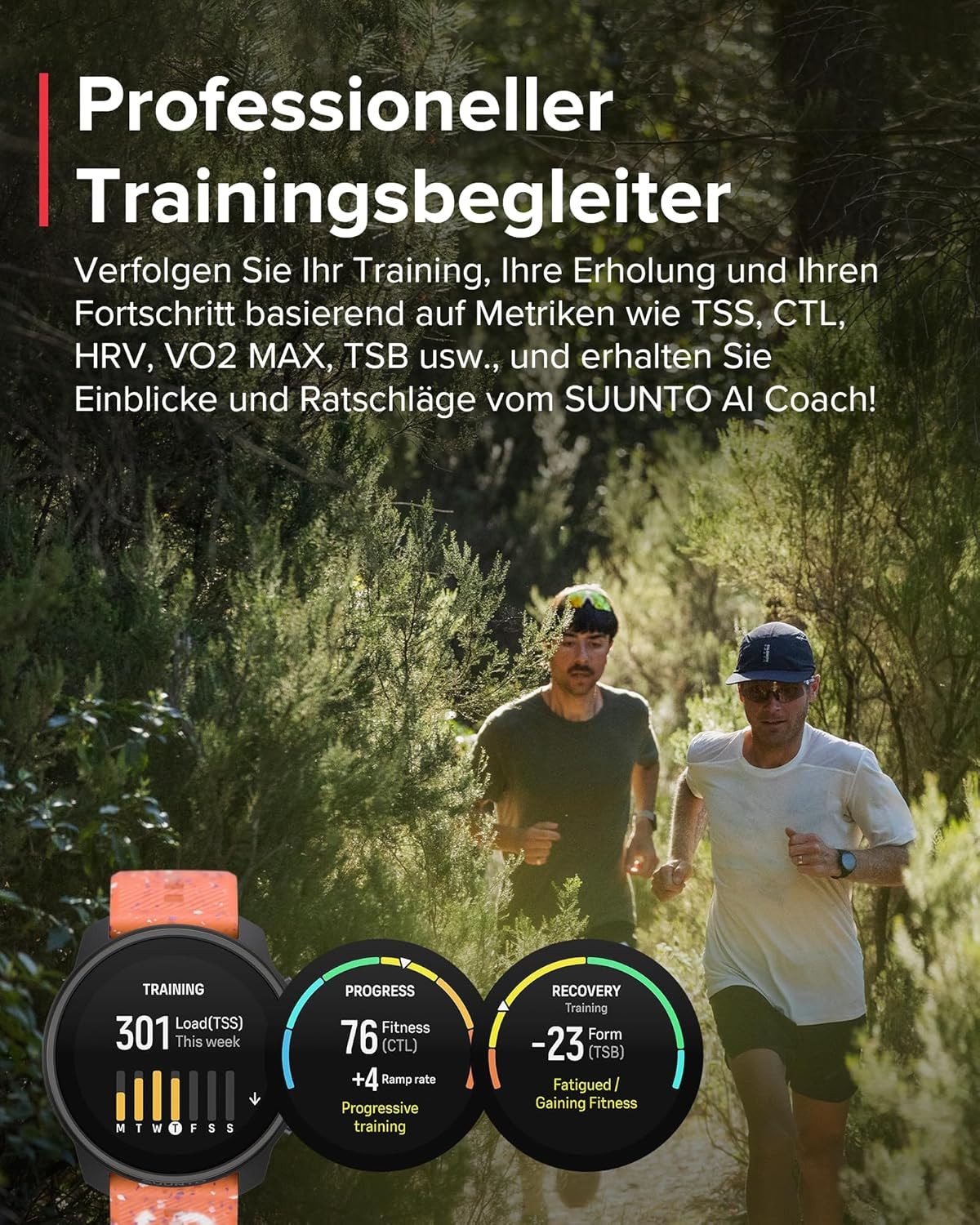 Suunto Smartwatch (3,3 cm, android ios), Multisport Smartwatch mit GPS AMOLED Display HRV und 95 Sportmodi