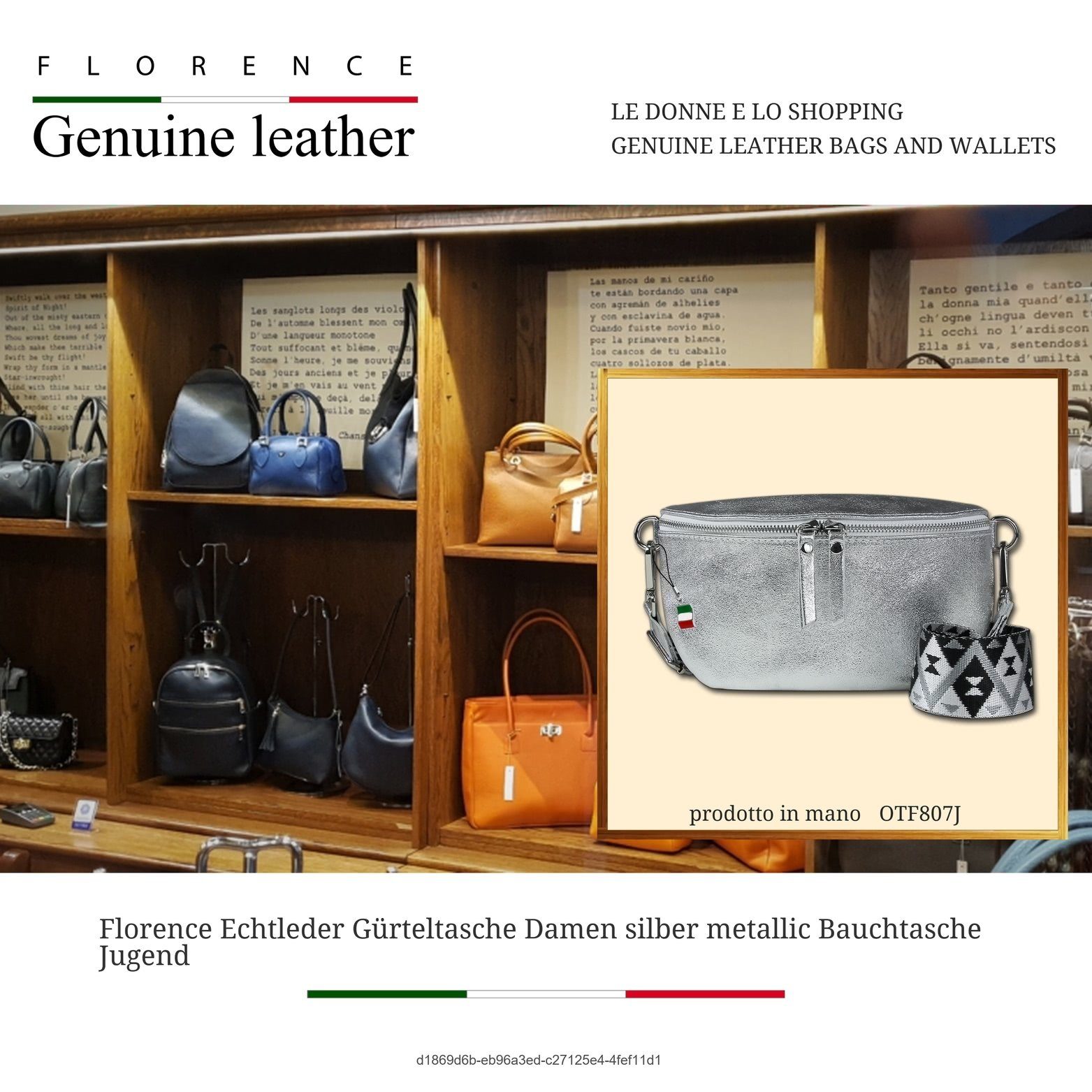 FLORENCE Gürteltasche Florence Echtleder Gürteltasche Damen (Gürteltasche, Gürteltasche), Damen Tasche Echtleder silber, mehrfarbig, Made-In Italy