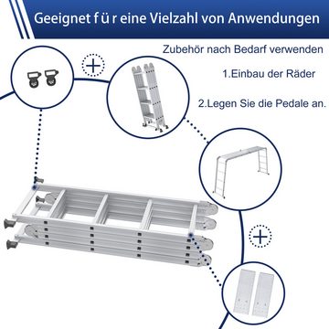 AUFUN Vielzweckleiter 6 in 1 Multifunktionsleiter Gerüst (Klappleiter), Mehrzweckleiter Aluminium mit Rollen, bis 150 kg Belastbar