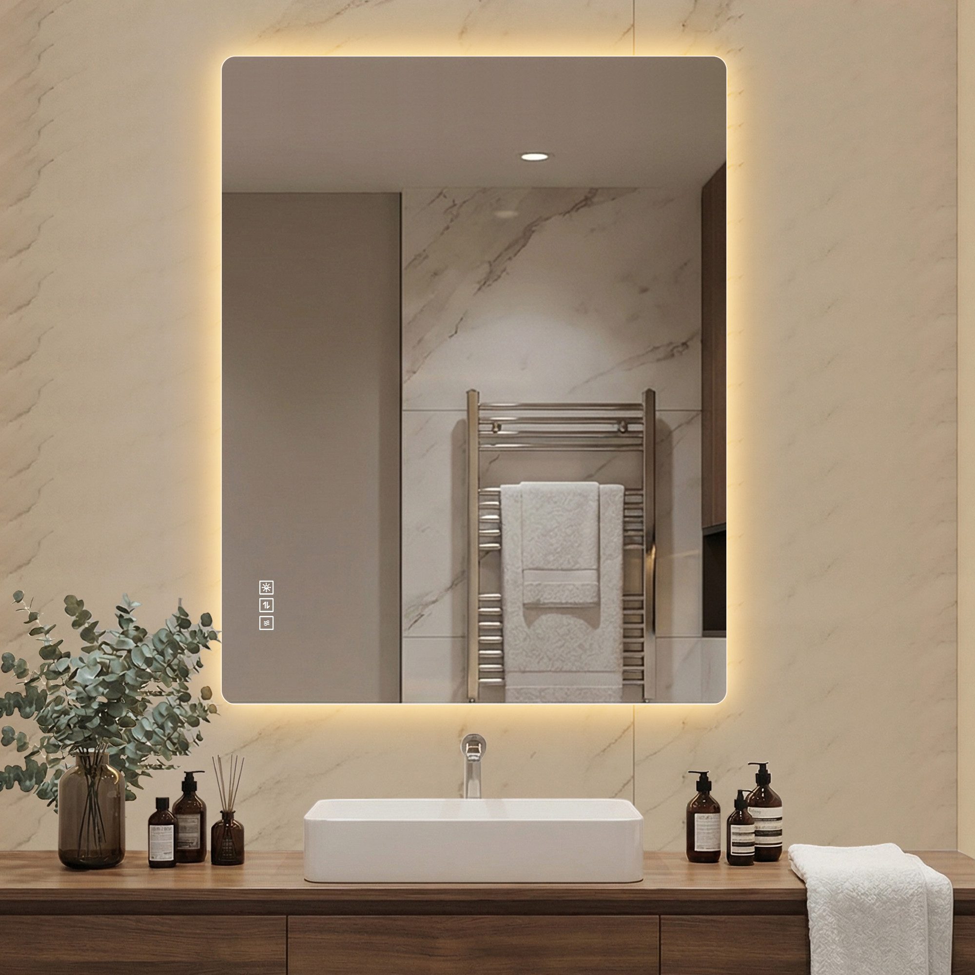 OKWISH Spiegel Dekospiegel (Rahmelloser Hinterleuchteter Wandspiegel, Dimmbar mit Touch-Steuerung, 1-St., 70*90xm)