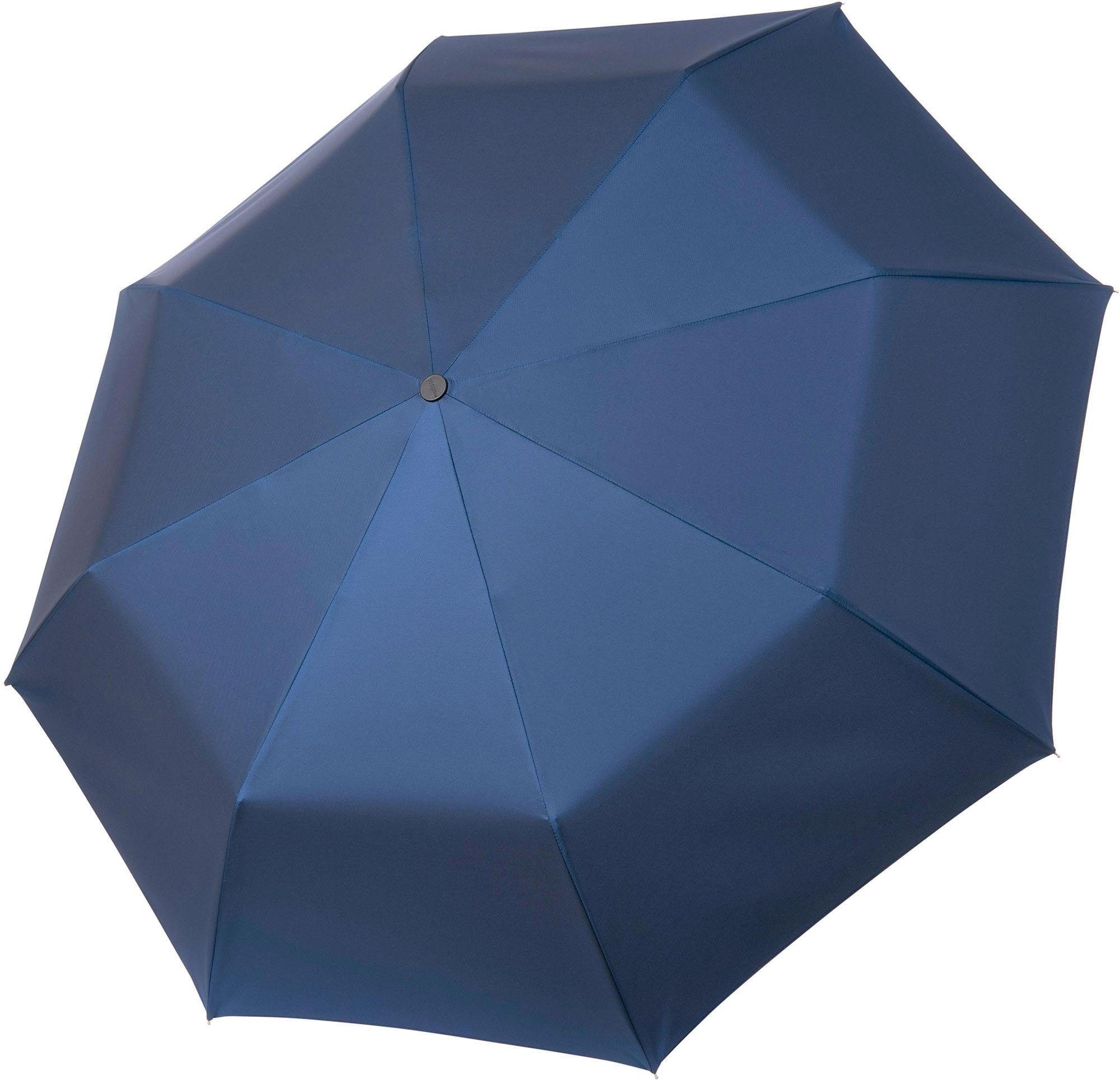 Manufaktur-Taschenschirm doppler blau, Taschenregenschirm MANUFAKTUR handgemachter Oxford Uni,