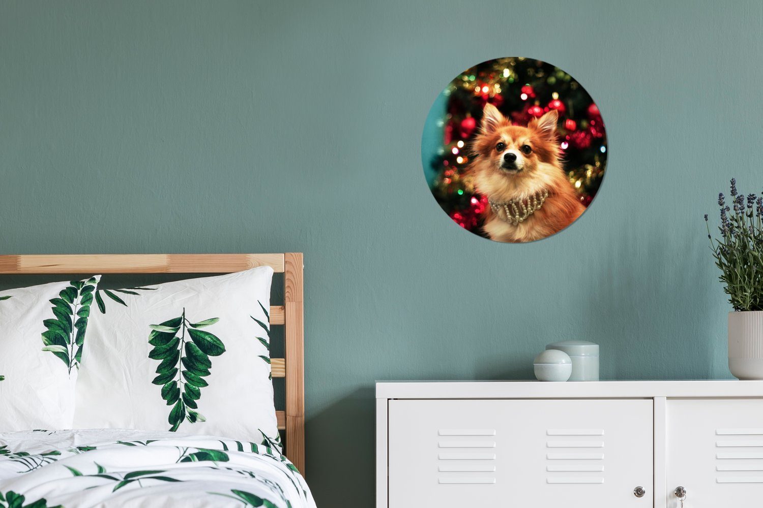 zu MuchoWow Weihnachten, Forex, Kreis (1 cm Rundes St), Wohnzimmer, 30x30 Wandbild, Gemälde Hund Wanddekoration