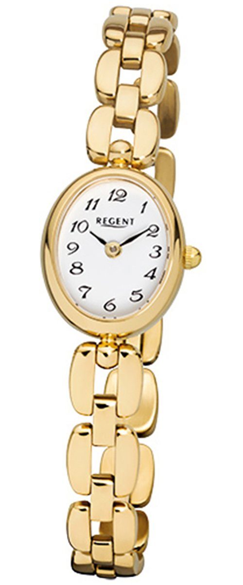 Regent Quarzuhr Regent Damen-Armbanduhr gold Analog F-968, (Analoguhr), Damen Armbanduhr oval, klein (ca. 19x16mm), Edelstahl, goldarmband