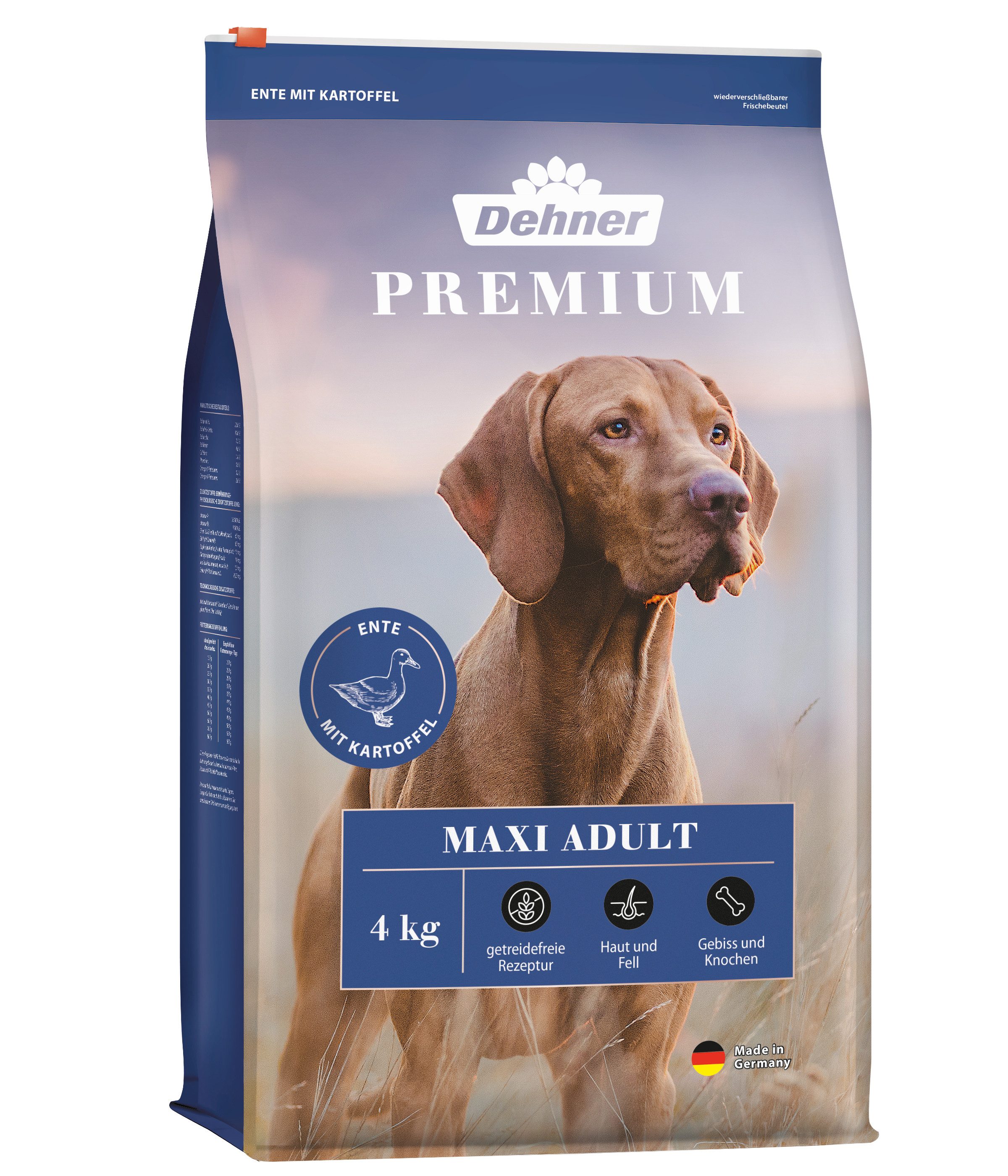 Dehner Premium Maxi Adult Ente / Lamm / Kartoffel, 4 kg / 12 kg, getreidefrei Ente, 4000g, Сухий корм для тварин für ausgewachsene Hunde großer Rassen