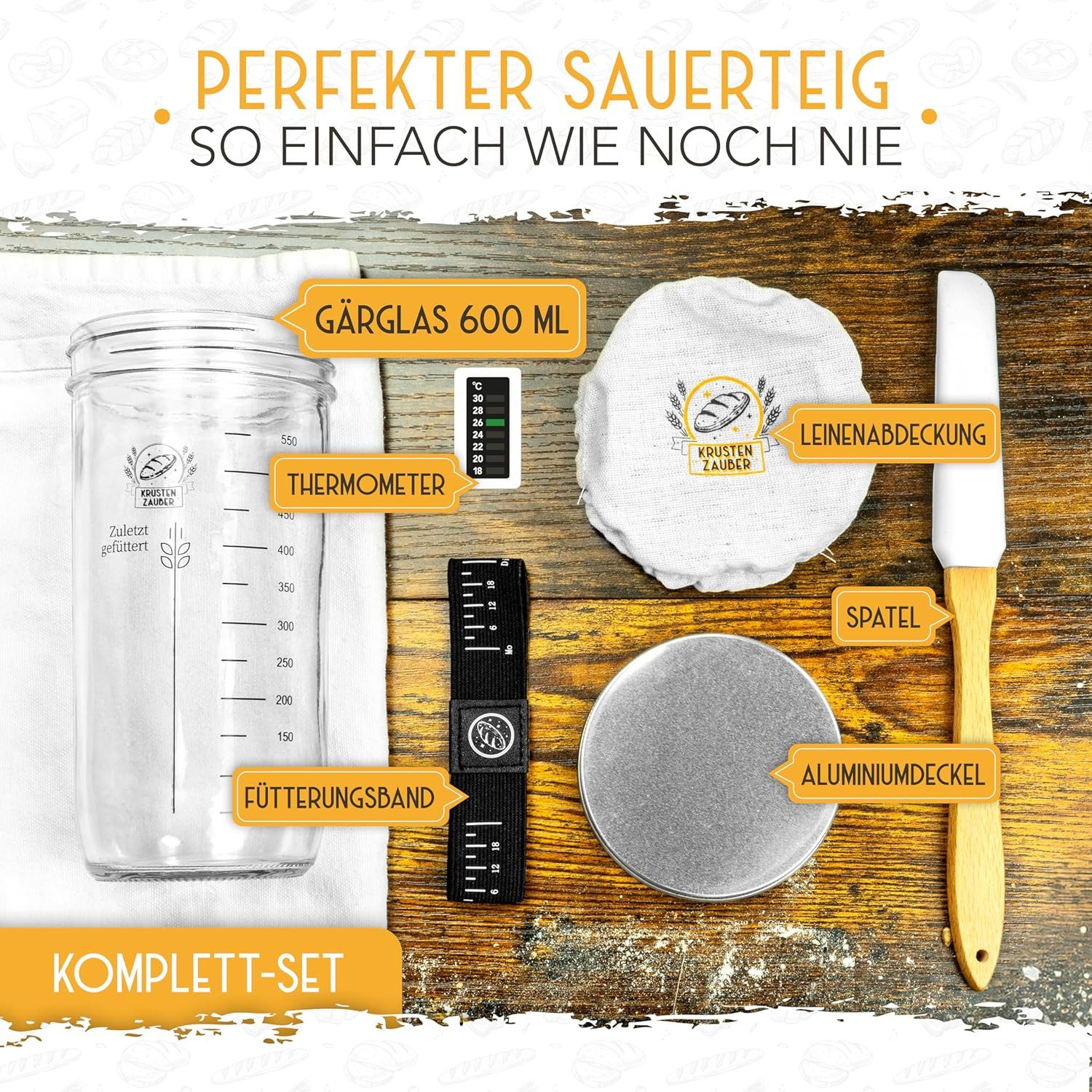 Krustenzauber Gärkorb Brot Backen Zubehör - Einzeln oder im Set - Gärkorb, Bäckermesser etc