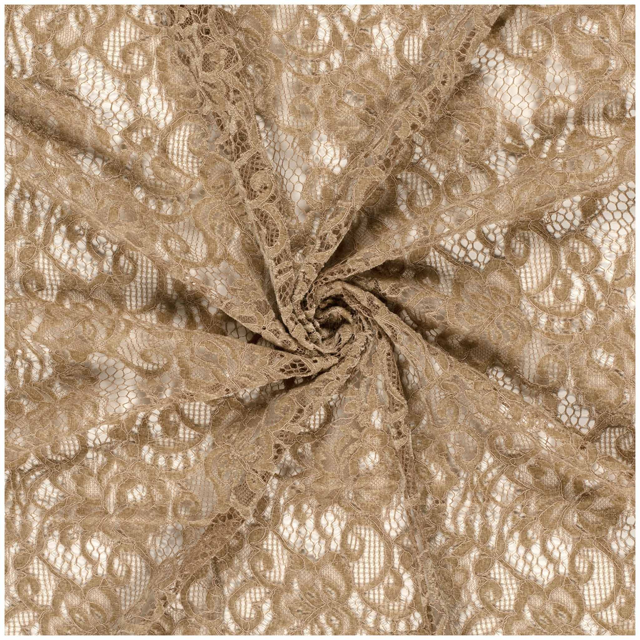 maDDma Stoff Spitze florales Motiv ab 1m x 150cm Spitzenstoff Meterware Farbwahl, beige