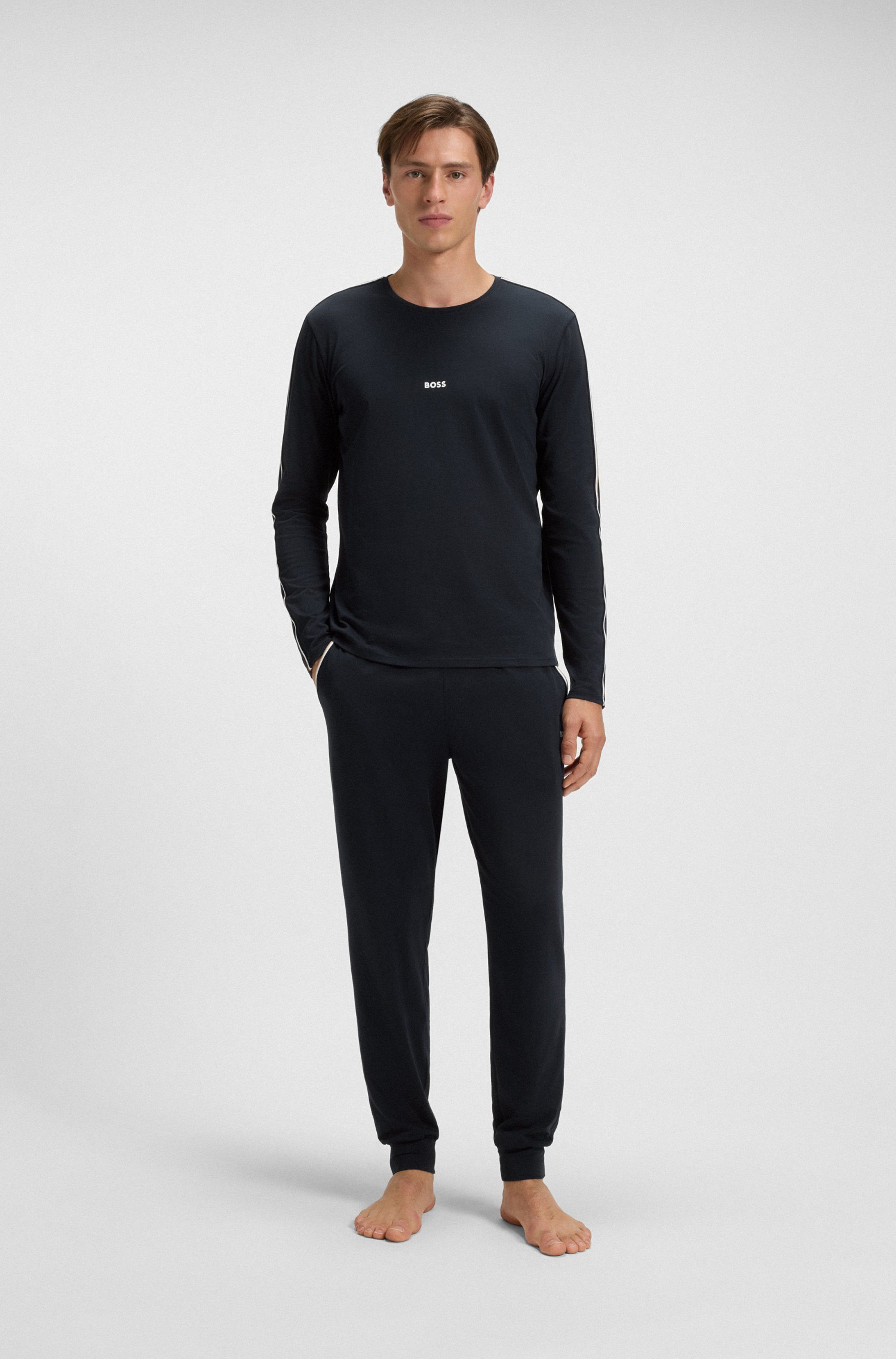 BOSS Longsleeve Unique bequemes Langarmshirt mit Kontrastnaht am Ärmel