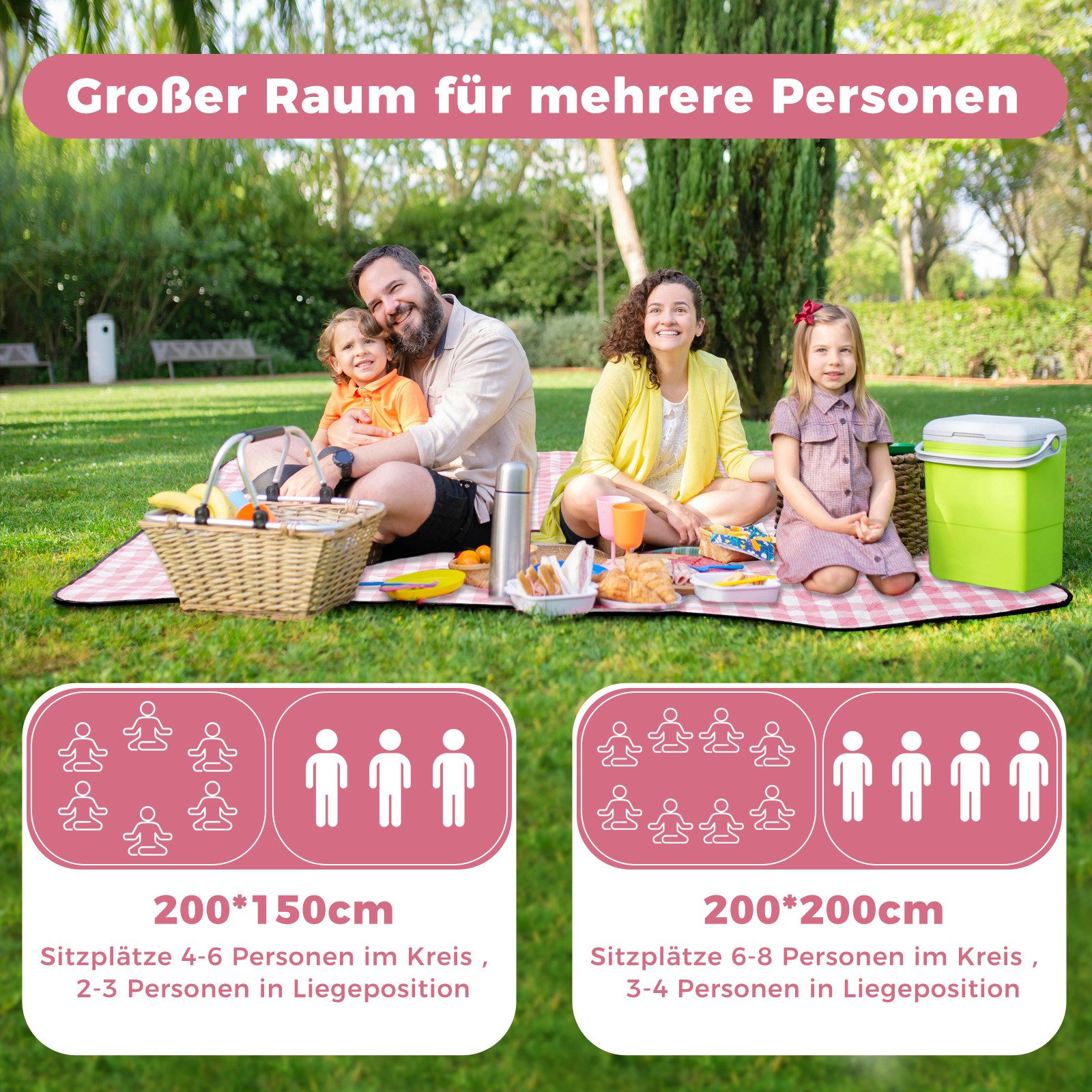 Picknickdecke Wasserdicht Groß Faltbar Strandmatte Campingdecke mit 4 Eckschlaufen, Oak&Tea