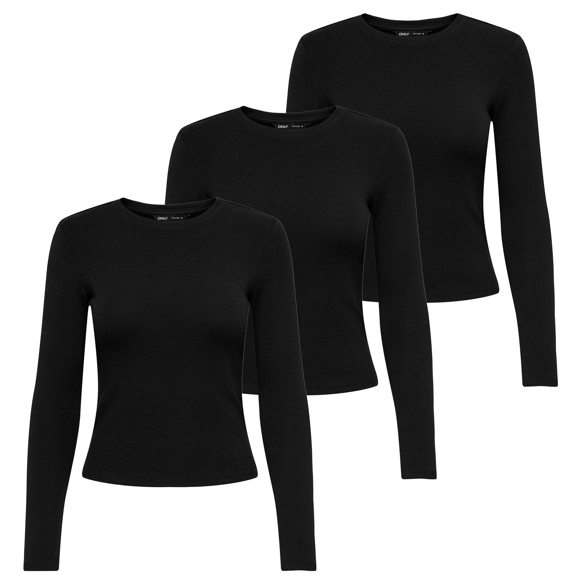 ONLY T-Shirt Damen Longsleeve 3er Pack Baumwolle (Packung, 3er Pack)