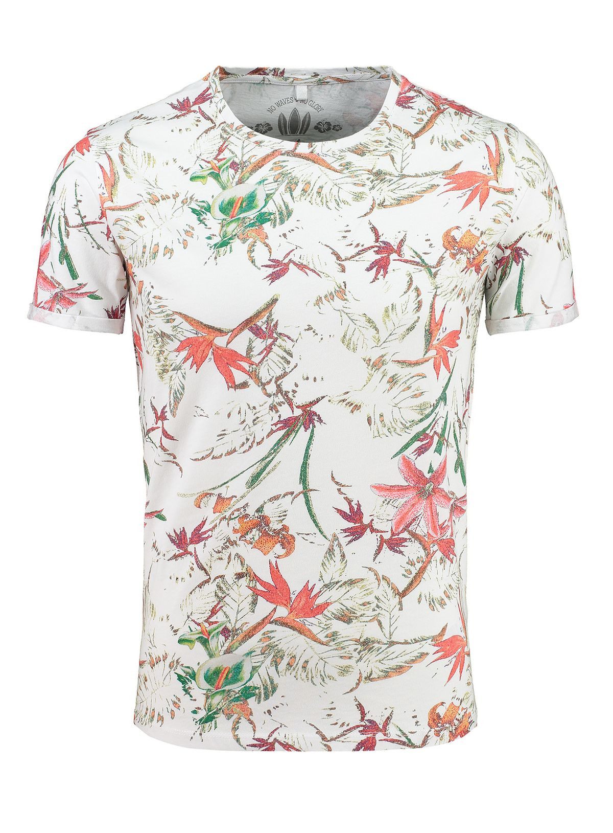 Key Largo T-Shirt Jungles MT00226 Hawaii Look Blumenmuster Rundhalsauschnitt allover Print kurzarm slim fit