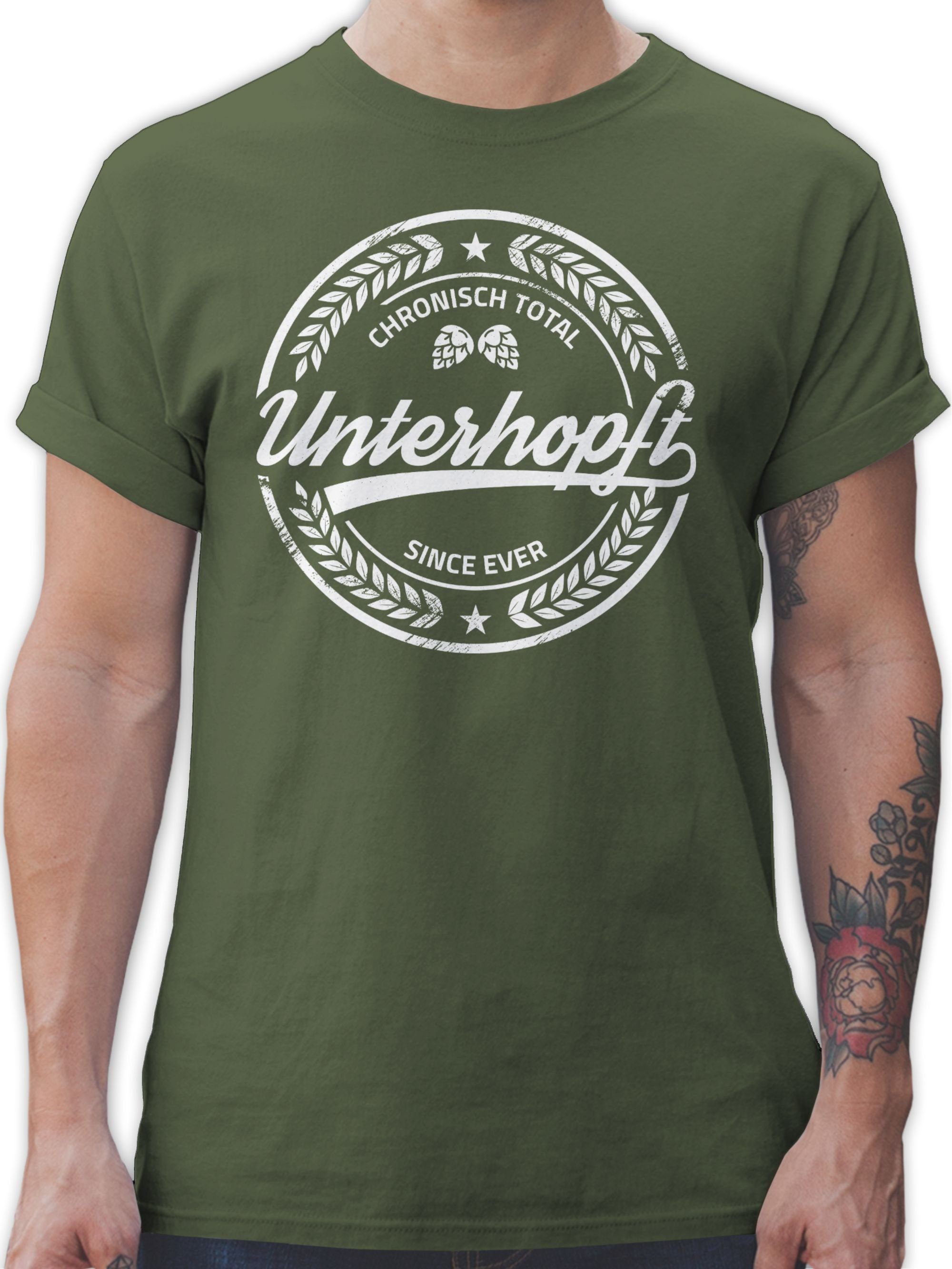 Shirtracer T-Shirt Chronisch Unterhopft Bierliebhaber Geschenk Bier Mode für Oktoberfest Herren 3 Army Grün | T-Shirts