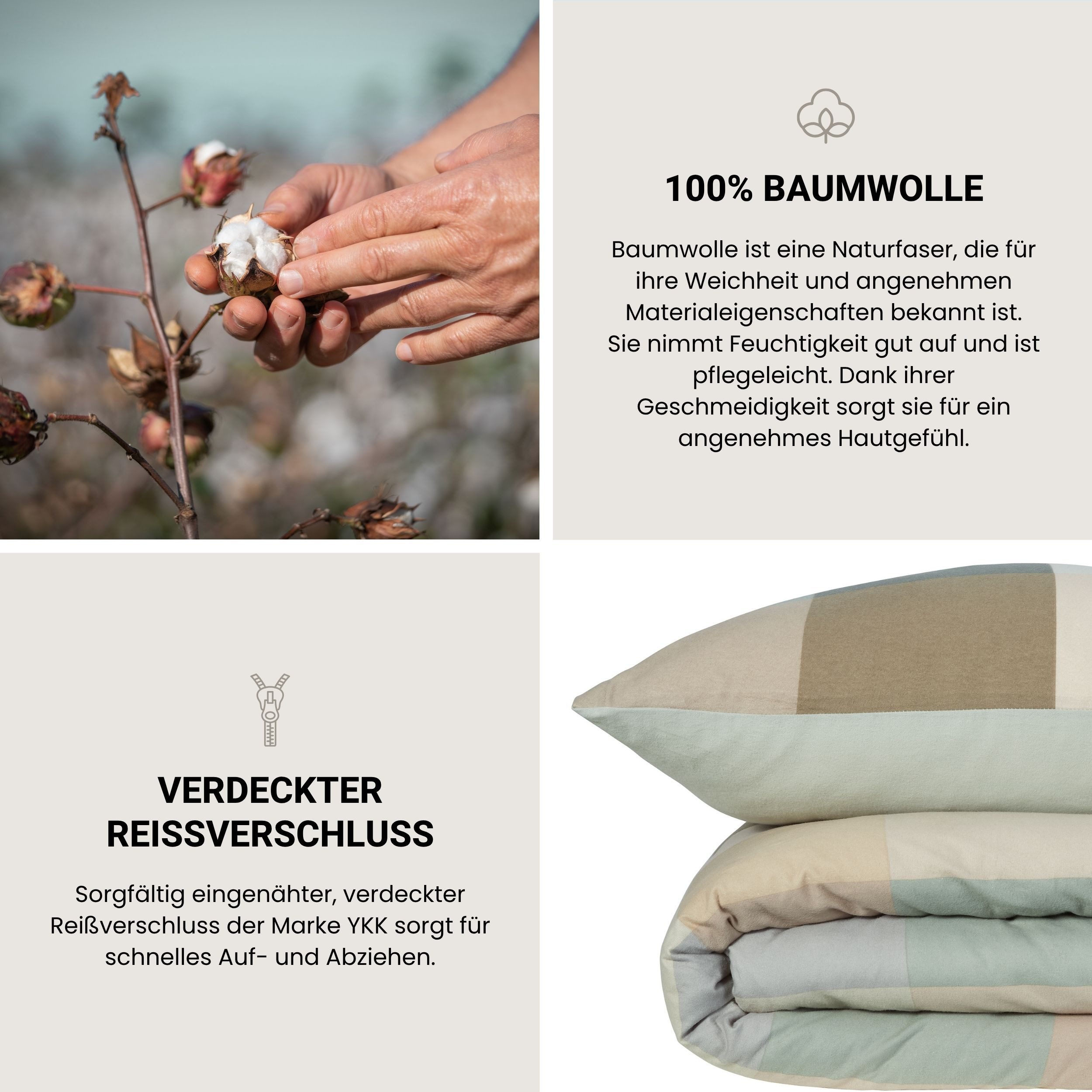 Schiesser Wendebettwäsche Travis aus weicher Baumwolle in klassischem Karo, Feinbiber, 2 teilig, OEKO-TEX® MADE IN GREEN – Bild 3 von 5