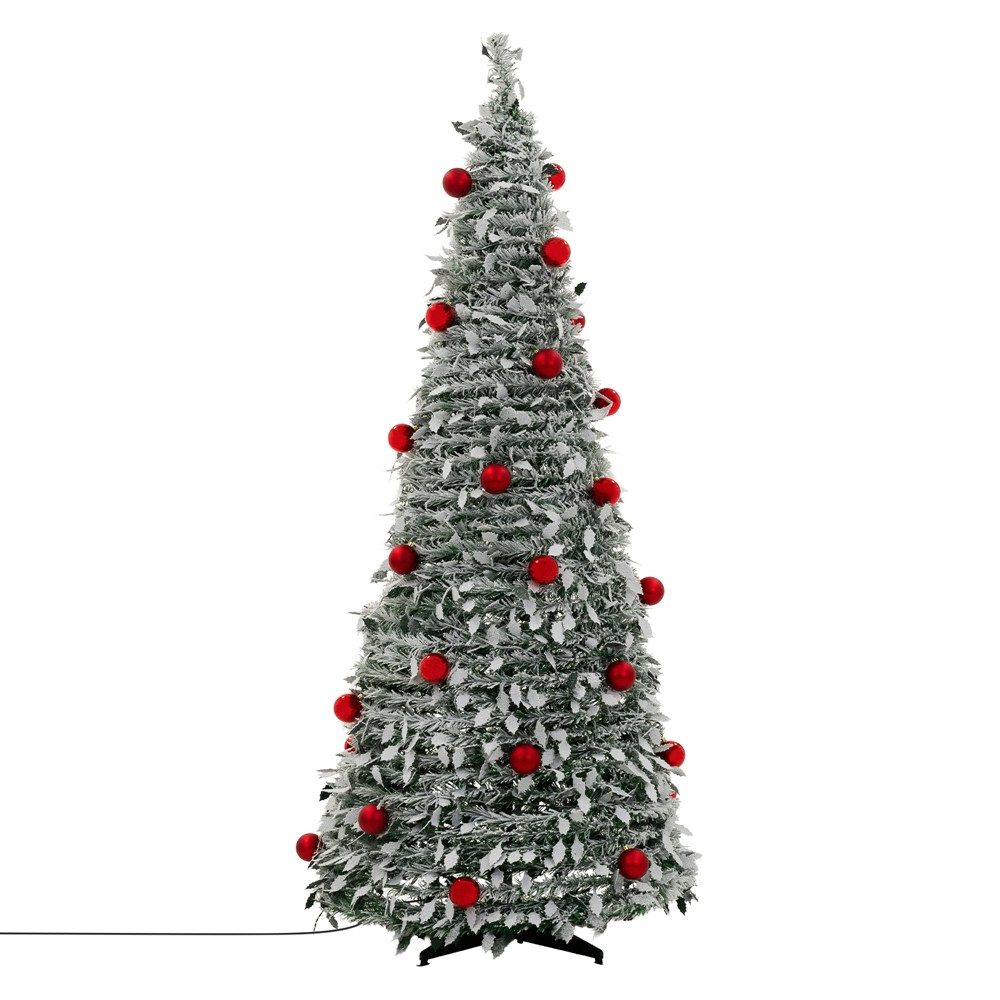 ECD Germany Künstlicher Weihnachtsbaum Pop-Up-Weihnachtsbaum mit Deko & Beleuchtung 180 cm Faltbar Tannenbaum, Christbaum inkl. LED Lichterkette Kugeln Dekobaum Weihnachtsdeko Innen