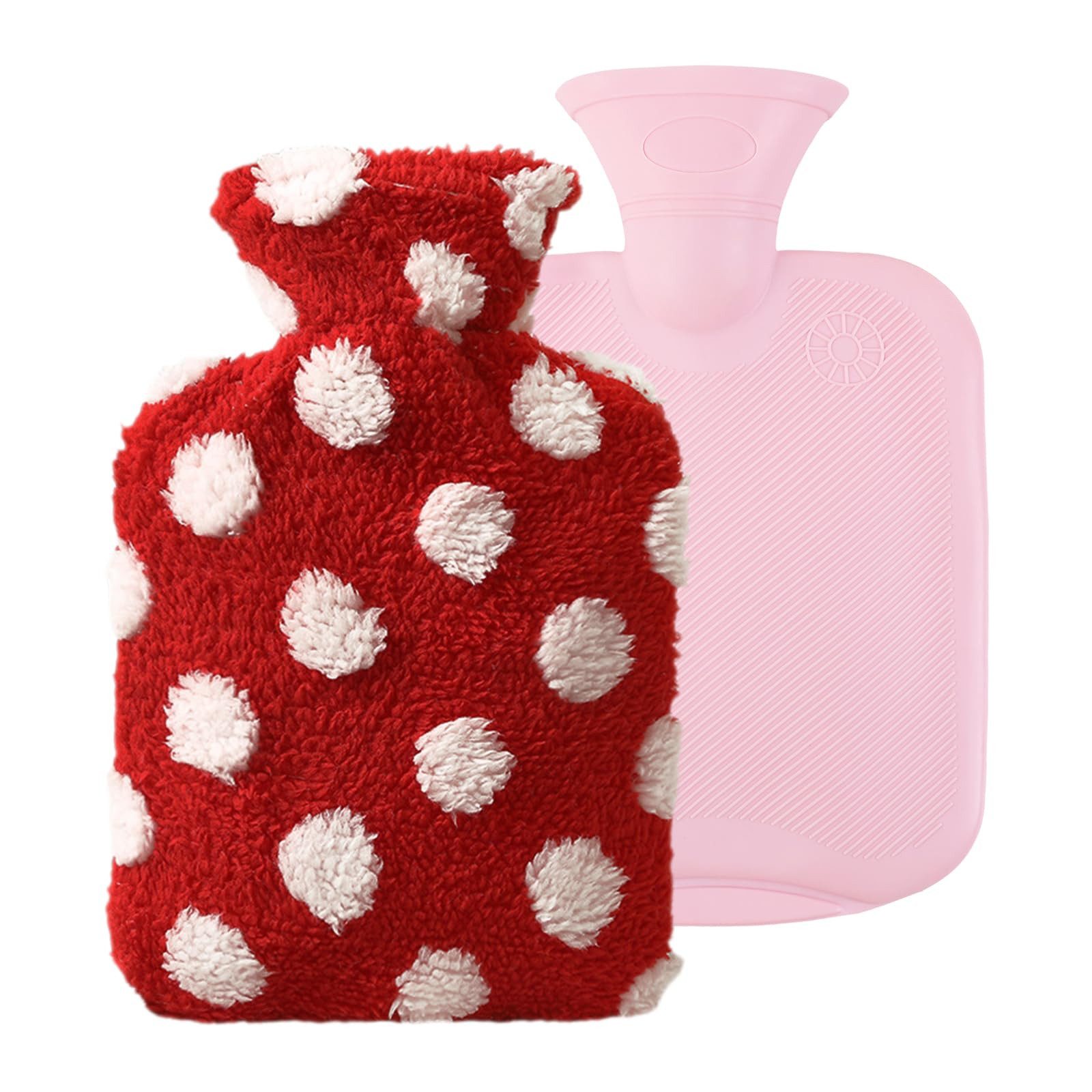 FOUORTUNATE-BEE Wärmflasche Wärmflasche mit Strickbezug – Plüsch Heizkissen für Winter, (Wasserwärmflasche für Wärme und Kälteanwendung, Weihnachtsgeschenk)