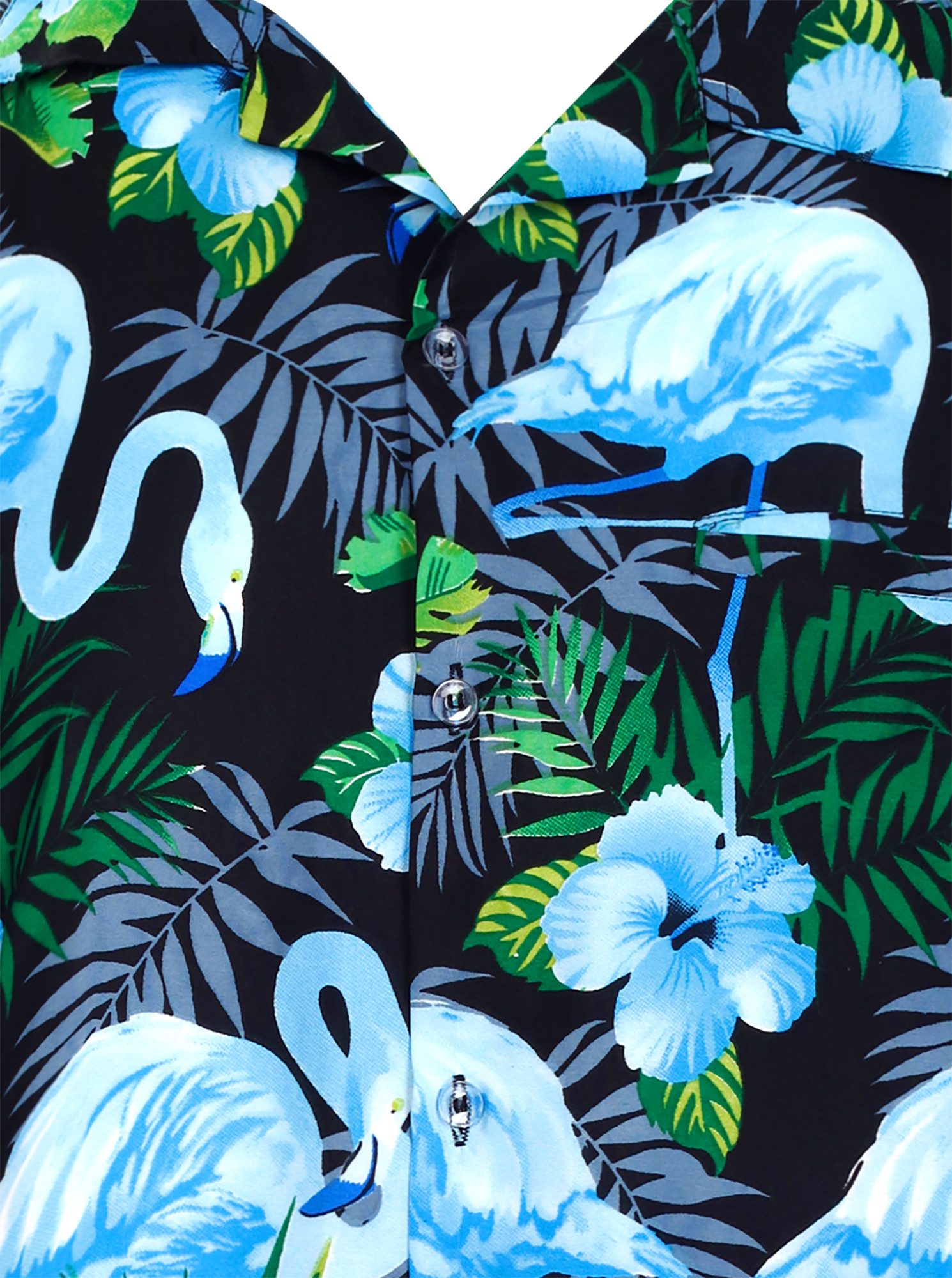 King Kameha Hawaiihemd "Flamingo Flowers" Funky Hawaii-Hemd Herren Kurzarm Front-Tasche
