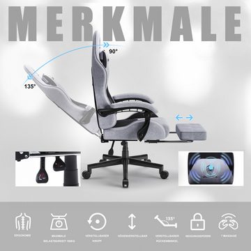 Dowinx Gaming-Stuhl Taschenfederkissen mit Kopfstützenmassage, ergonomisches Design, mit Fußstütze, Weiß