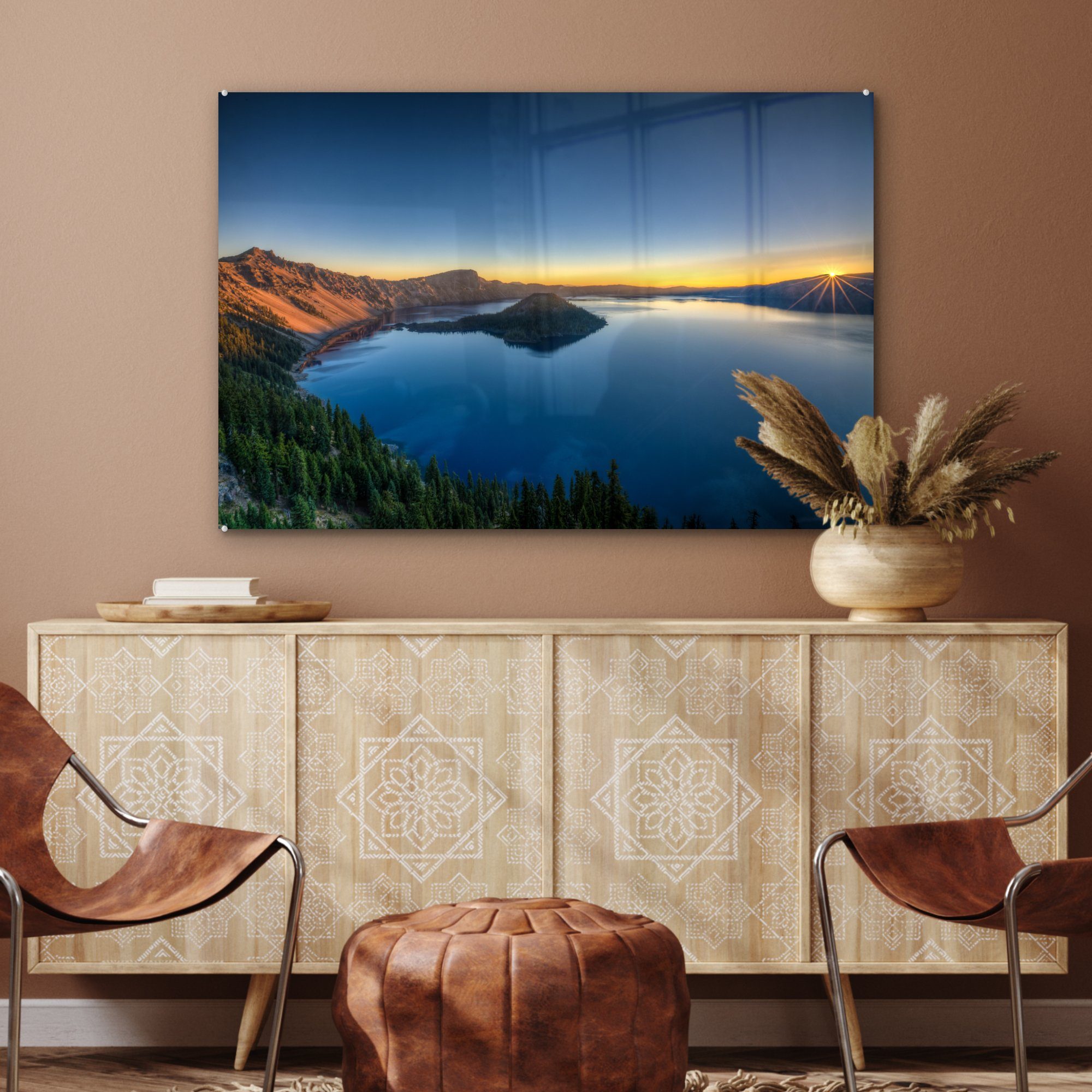 dem & Acrylglasbilder im Kratersee Crater National St), Lake (1 Sonnenaufgang Wohnzimmer Park, Acrylglasbild MuchoWow über Schlafzimmer