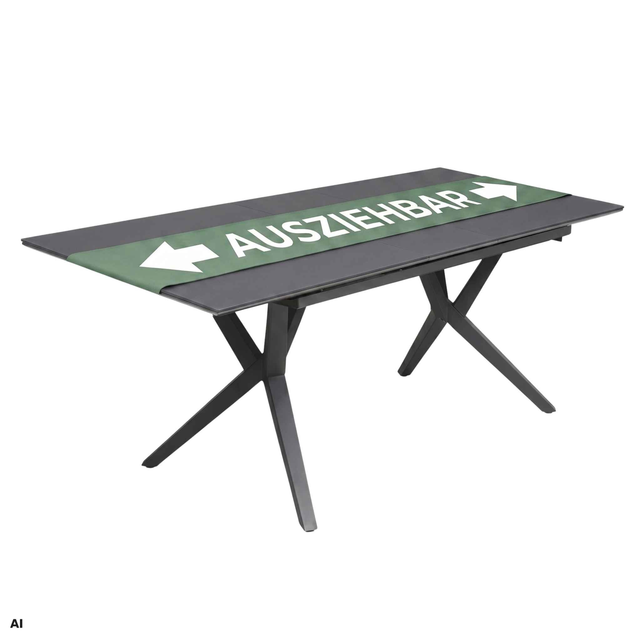 MR.DEKO Gartentisch Ausziehtisch Valor 160/210 x 90 cm light grey Aluminium (Ausziehbarer Gartentisch für Terrasse, Garten und Balkon, 1-St), Synchronauszug, Keramikplatte, wetterfestes Aluminiumgestell