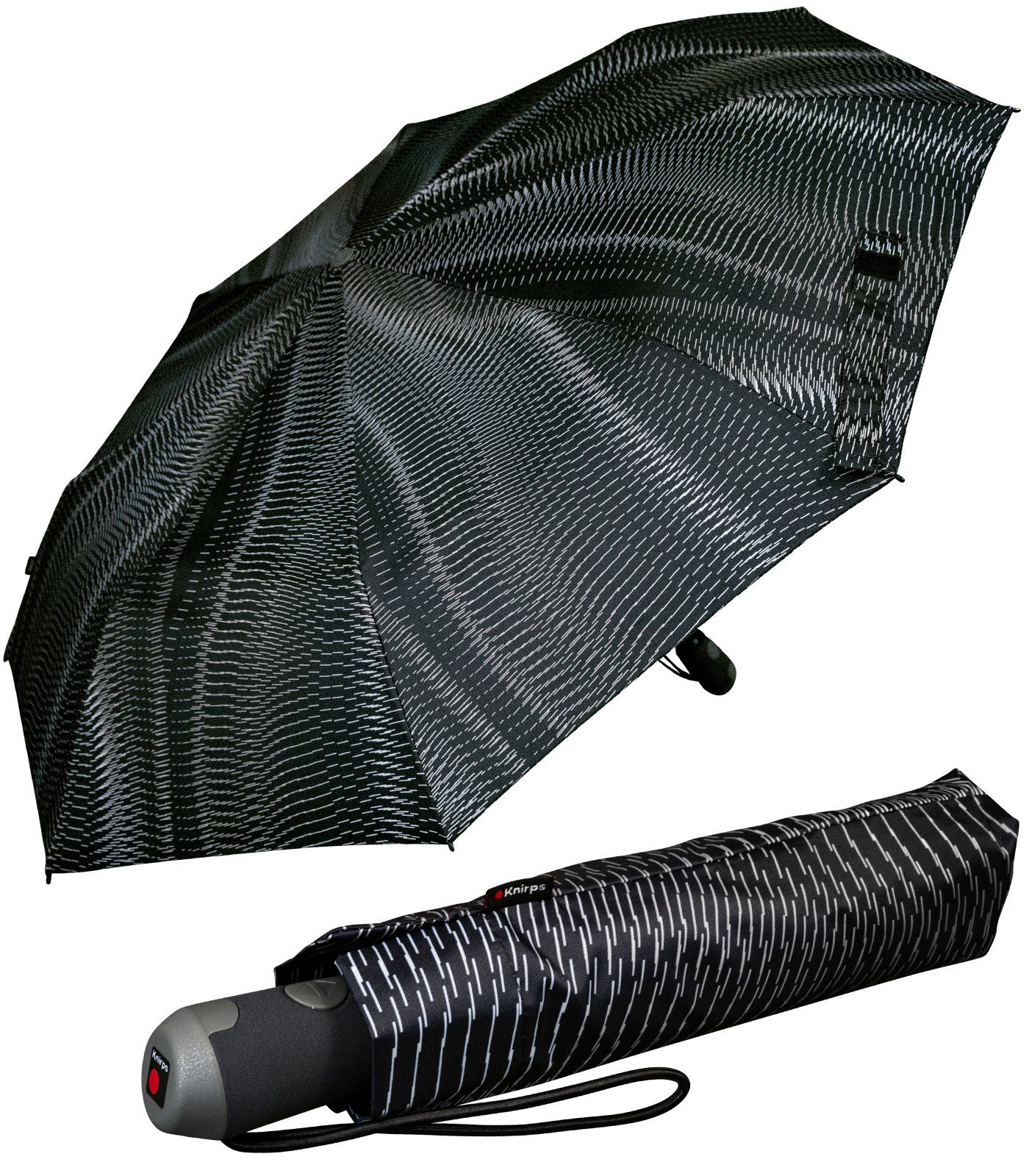 Knirps® Taschenregenschirm E.200 Duomatic Damen Schirm mit Auf-Zu-Automatik, mit Linien-Muster schwarz-beige - Sound moon