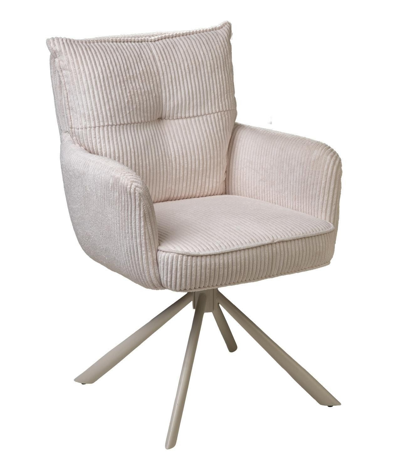 Home4You Polsterstuhl, Creme, Cordoptik, Metallgestell, (1 St), 180 Grad Drehbar, Rückholfunktion, B 47 x H 51 x T 46 cm