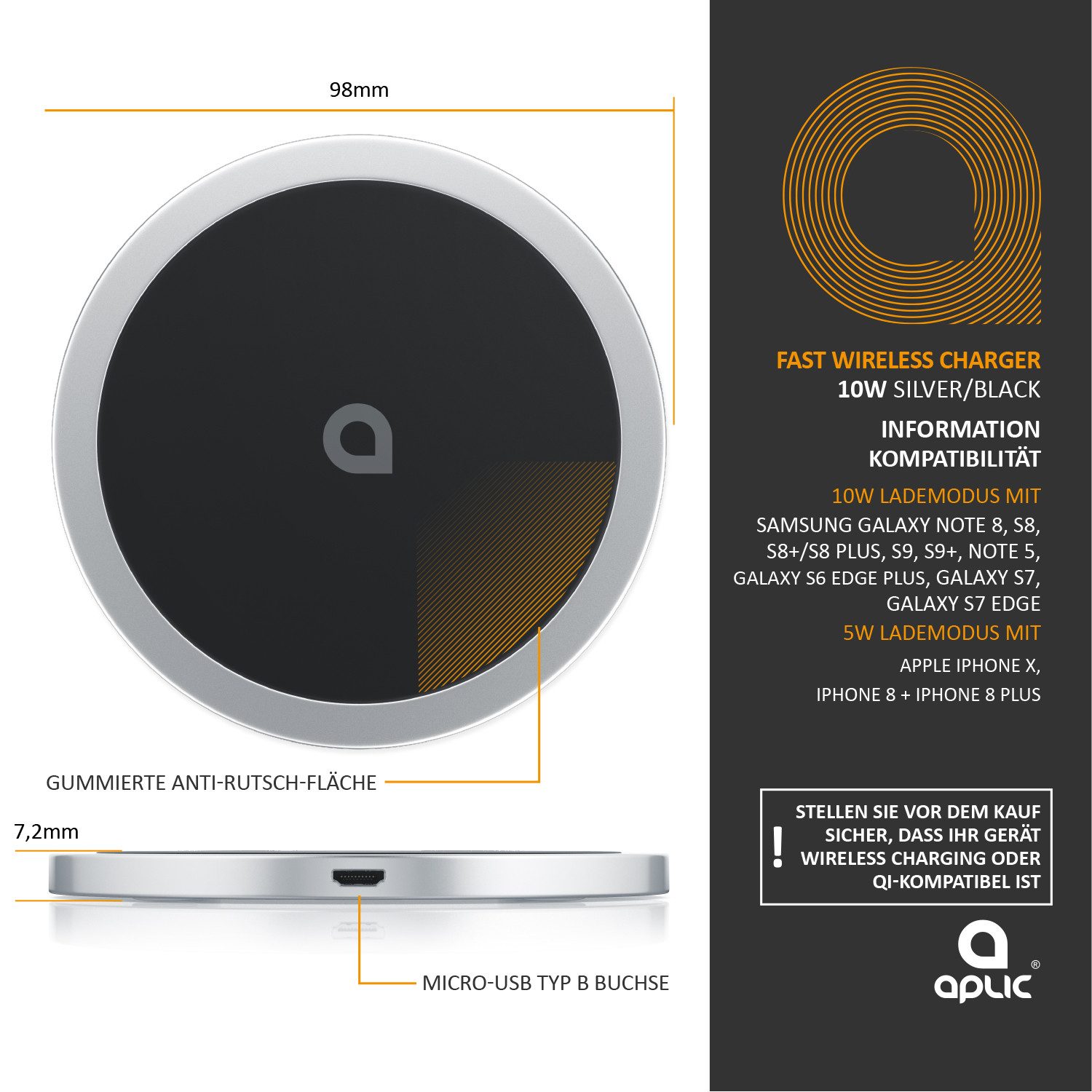 Aplic QI Charger + Mauspad Set, Schnelladegerät mit Titanwolf XXL Mousepad Induktions-Ladegerät (10W Fast Charge Wireless Charger, 900 x 400 mm Gaming Unterlage)