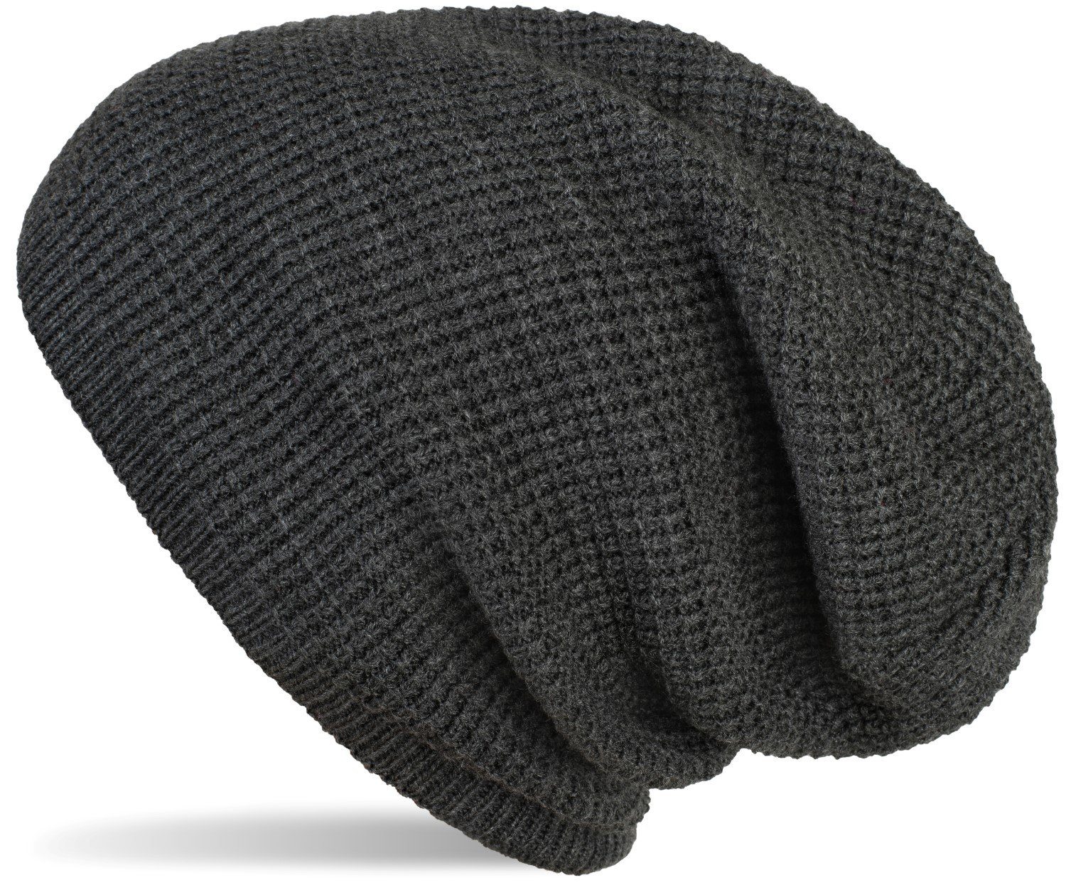 Strickmütze Karo (1-St) mit Dunkelgrau Strickmuster meliert Beanie Mütze Strick styleBREAKER