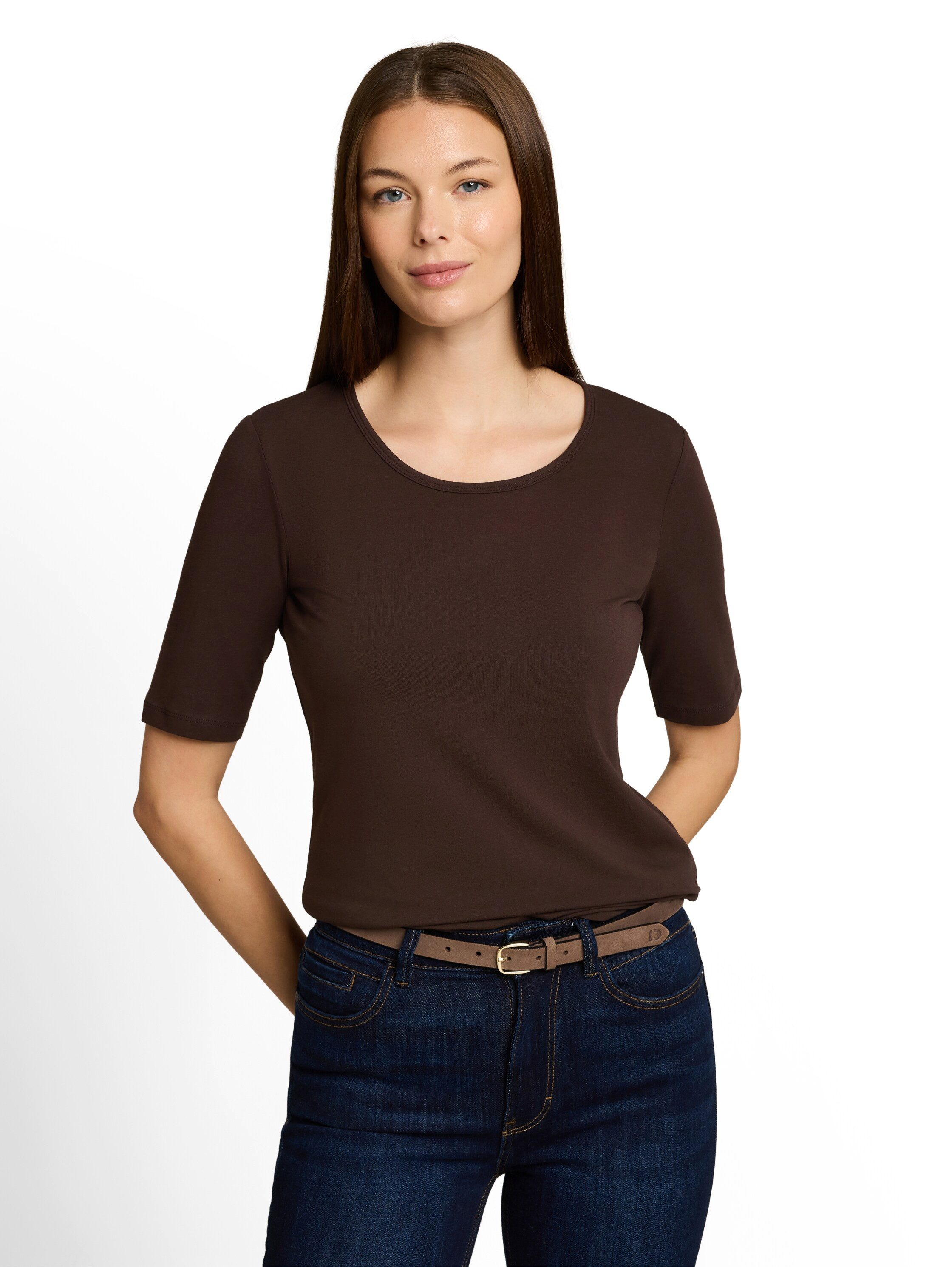 TOM TAILOR T-Shirt Sommershirt mit tiefem Rundhalsausschnitt, unifarben