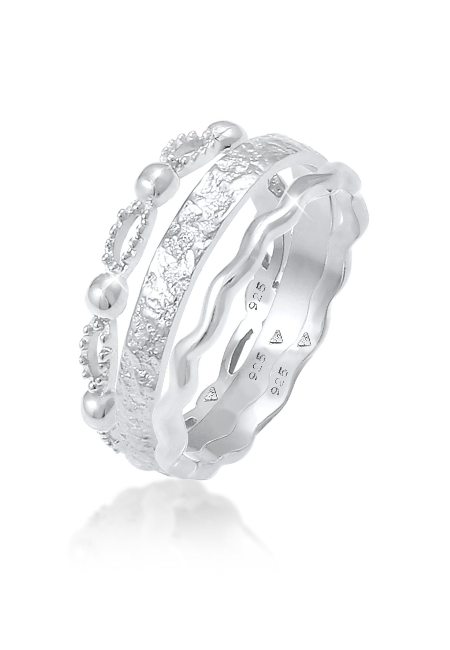 Ring-Set Stabelringe Gehämmert Wellen (3 tlg) 925 Silber