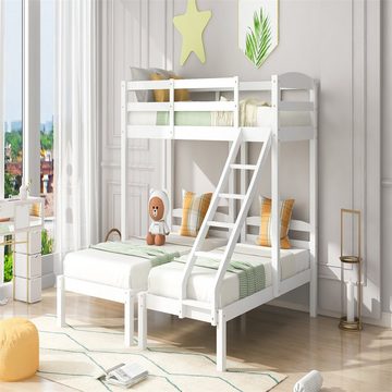 XDeer Etagenbett Dreierbett, Dreifaches Etagenbett mit Seitenleiter für Kinder, und Jugendliche, Weiß (90x200cm)