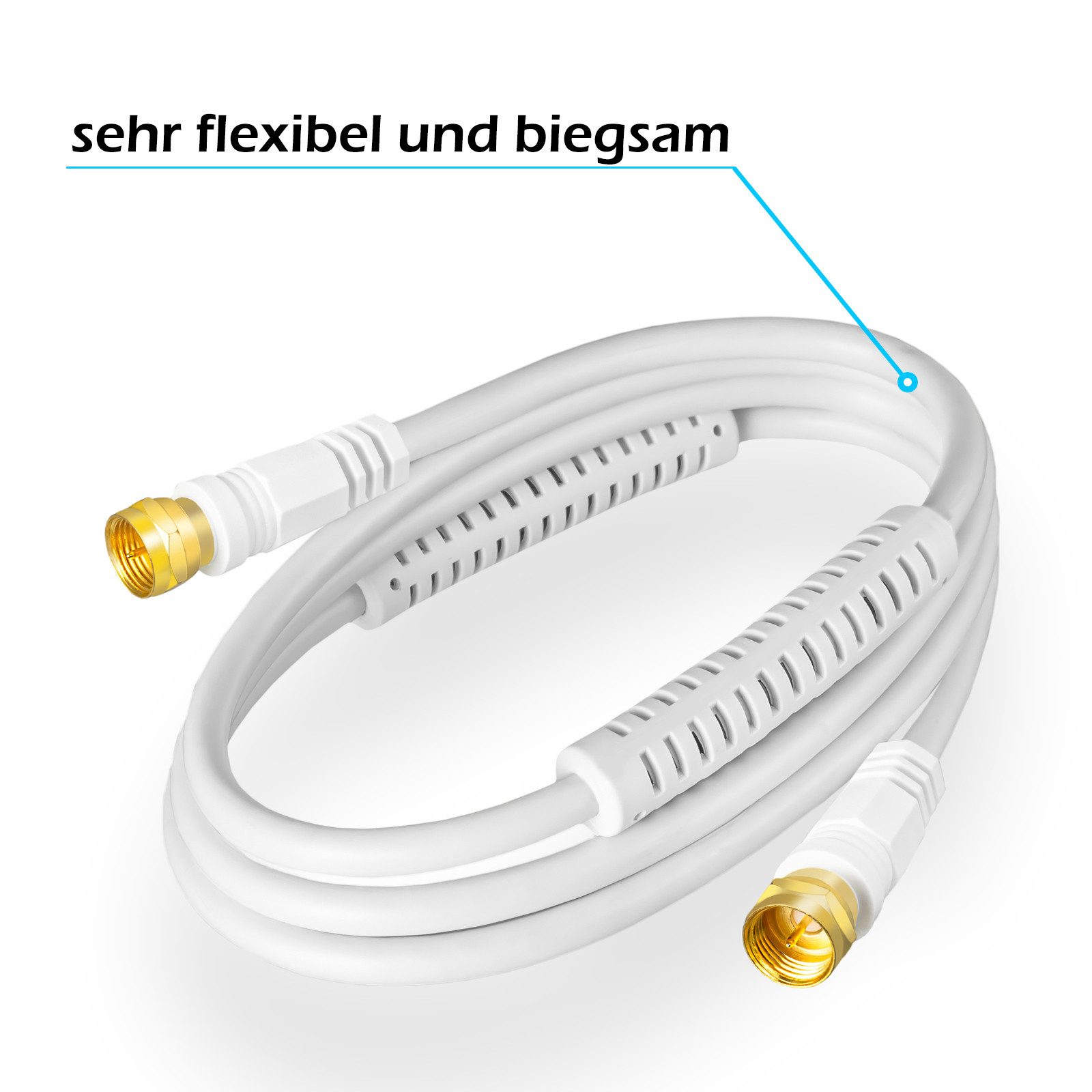 HB-DIGITAL SAT Anschluss Kabel 100dB 2 x F-St vergoldet 2 x Ferritkern SAT-Kabel, (150 cm), mit vergoldeten Stecker und Ferritkern Mantelstromfilter