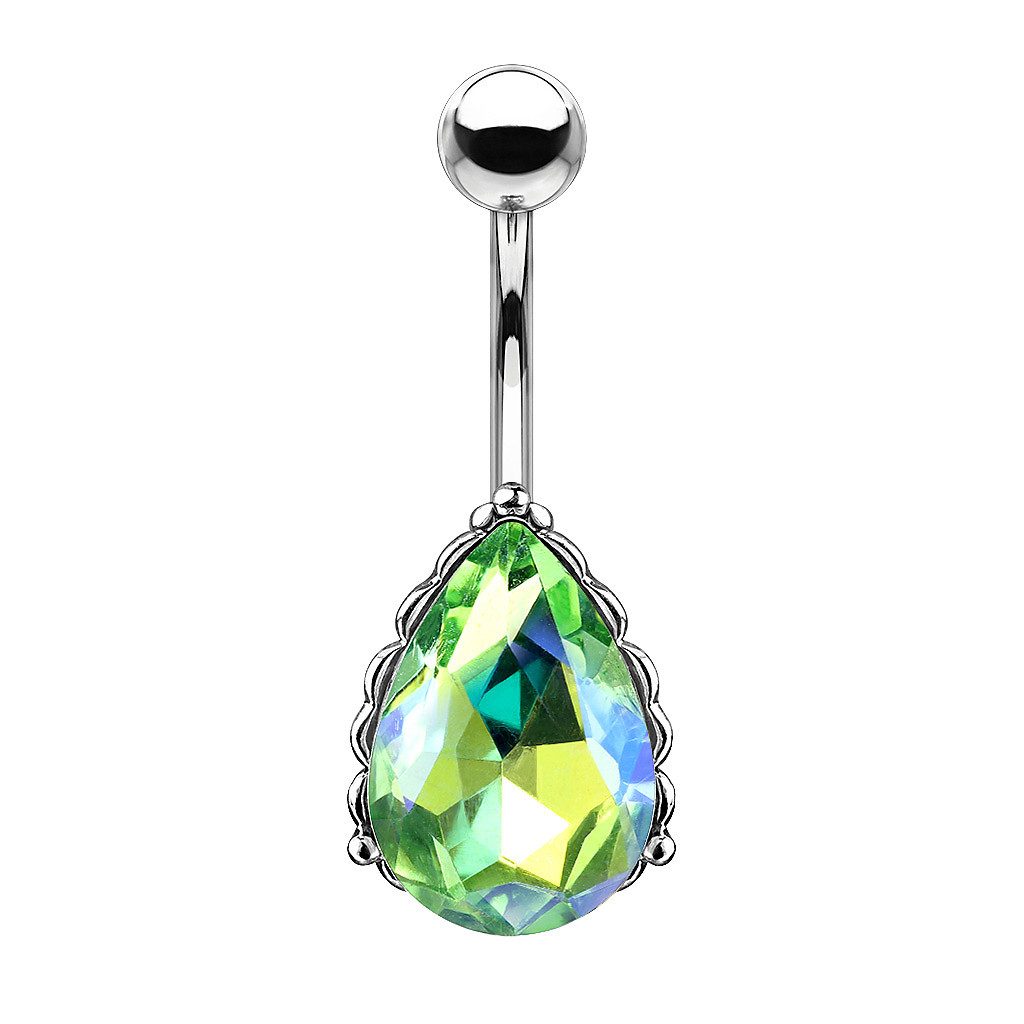 Taffstyle Bauchnabelpiercing Banane Piercing Vintage Zirkonia Kristall Tropfen Silber Grün, Bauchnabelpiercing Stecker Banane Bauchnabel Piercing Schmuck Stecker