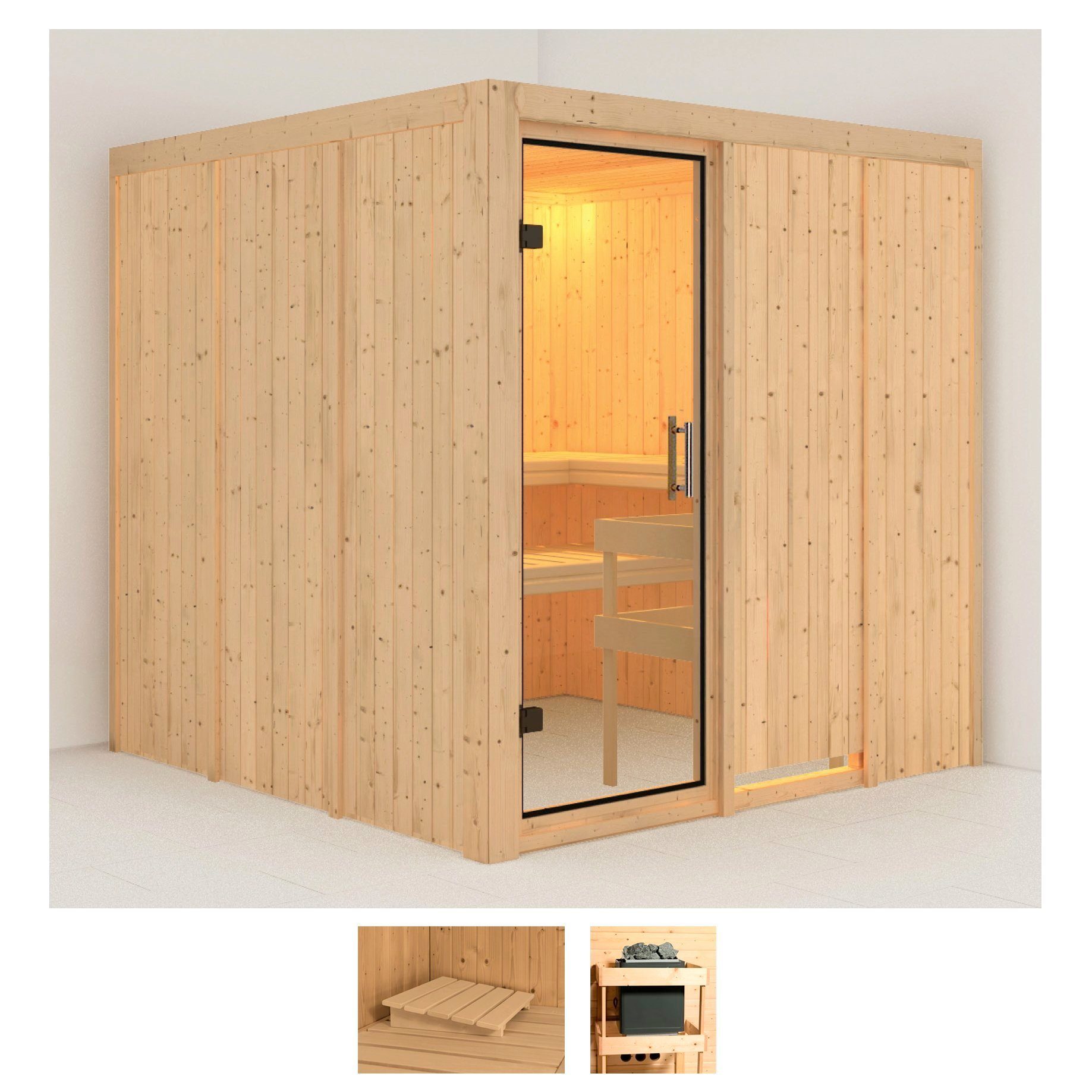 Karibu Sauna Rodin, BxTxH: 196 x 196 x 198 cm, 68 mm, (Set) ohne Ofen