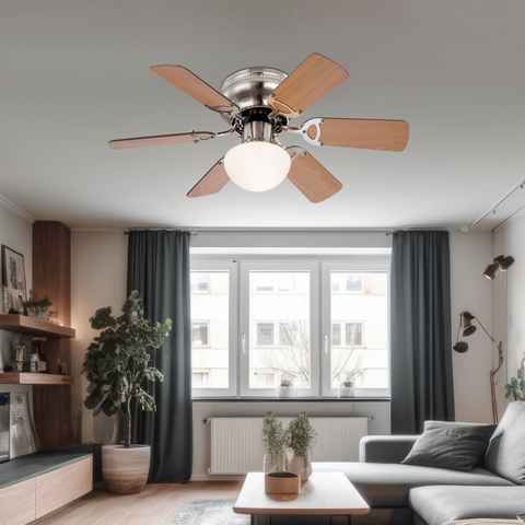 etc-shop Deckenventilator, Deckenventilator mit Beleuchtung und Zugschalter 2 Flügelfarben