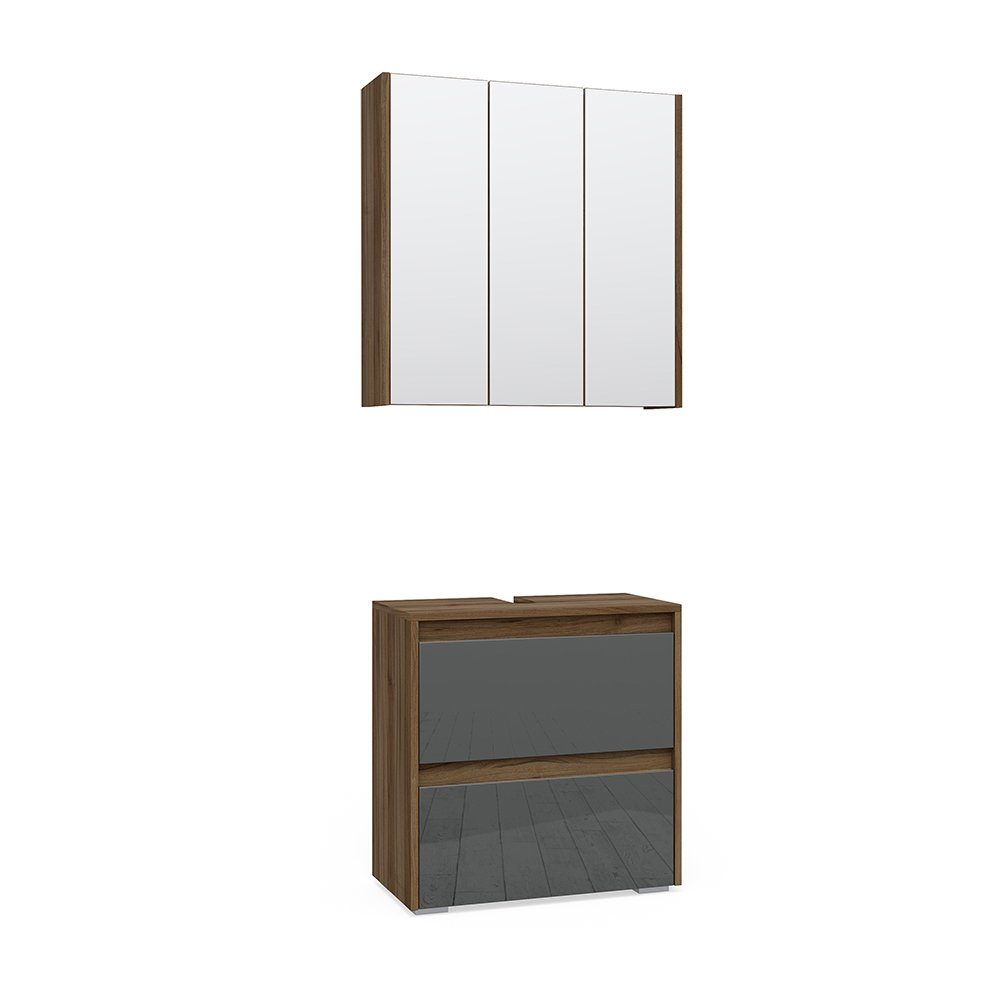 Vicco Badmöbel-Set Majest, Anthrazit/Nussbaum, 2 Teile, günstig online kaufen